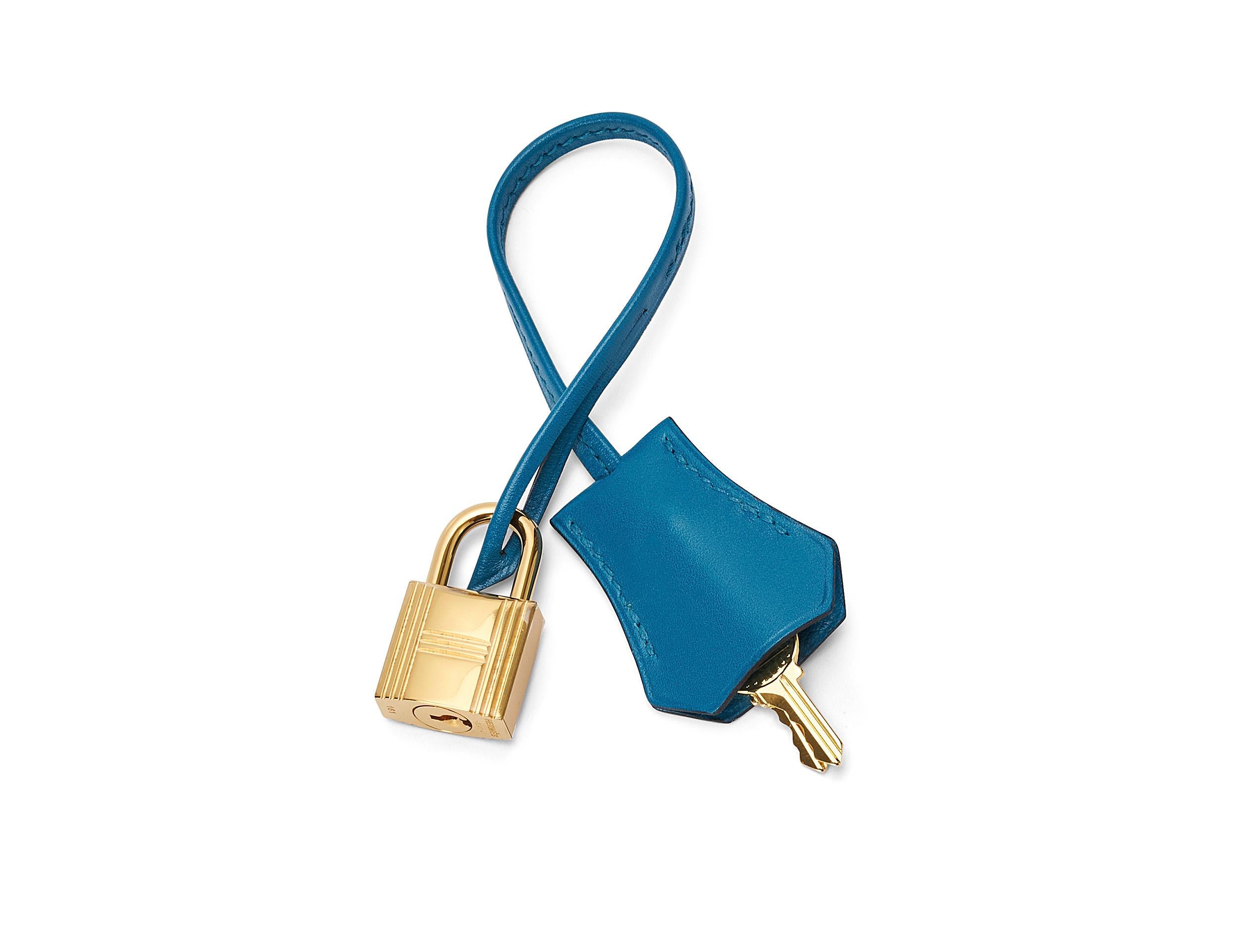 Hermès Kelly Sellier 32 Bleu Izmir Tadelakt Gold Hardware en vente 8