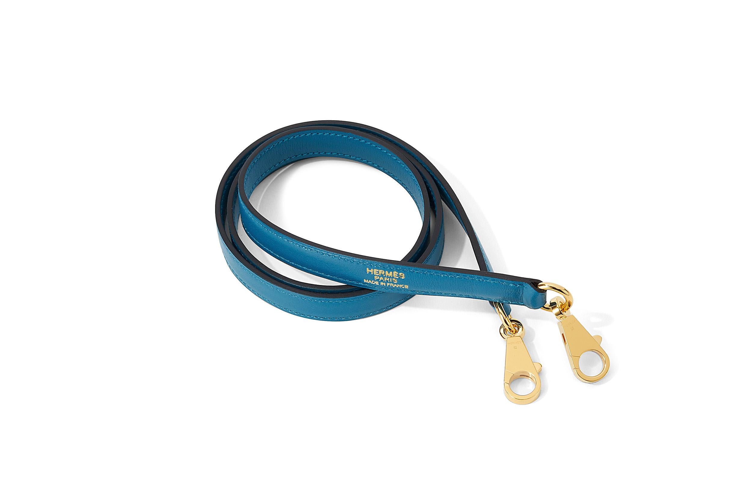 Hermès Kelly Sellier 32 Bleu Izmir Tadelakt Gold Hardware en vente 9