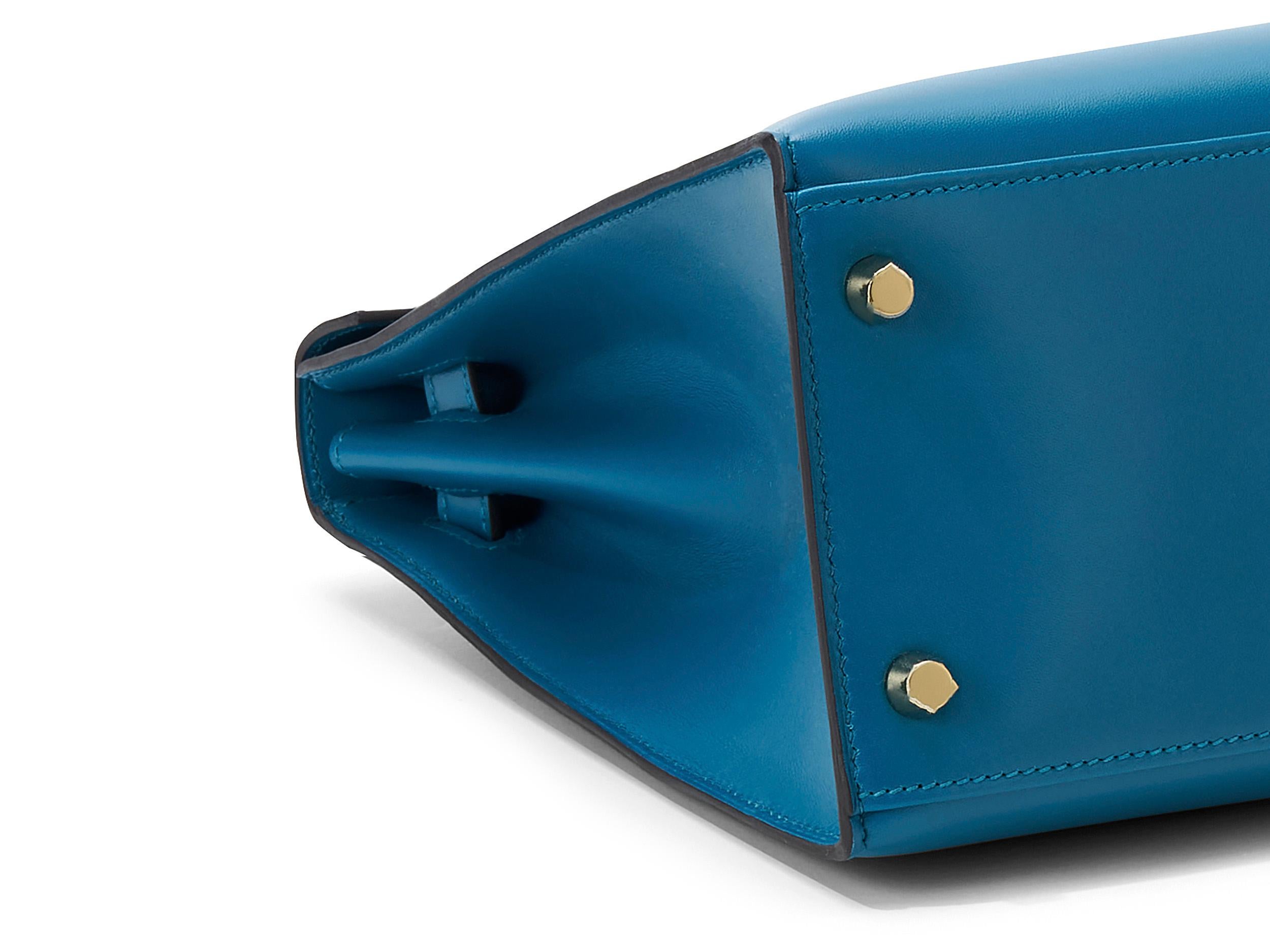 Hermès Kelly Sellier 32 Bleu Izmir Tadelakt Gold Hardware en vente 1