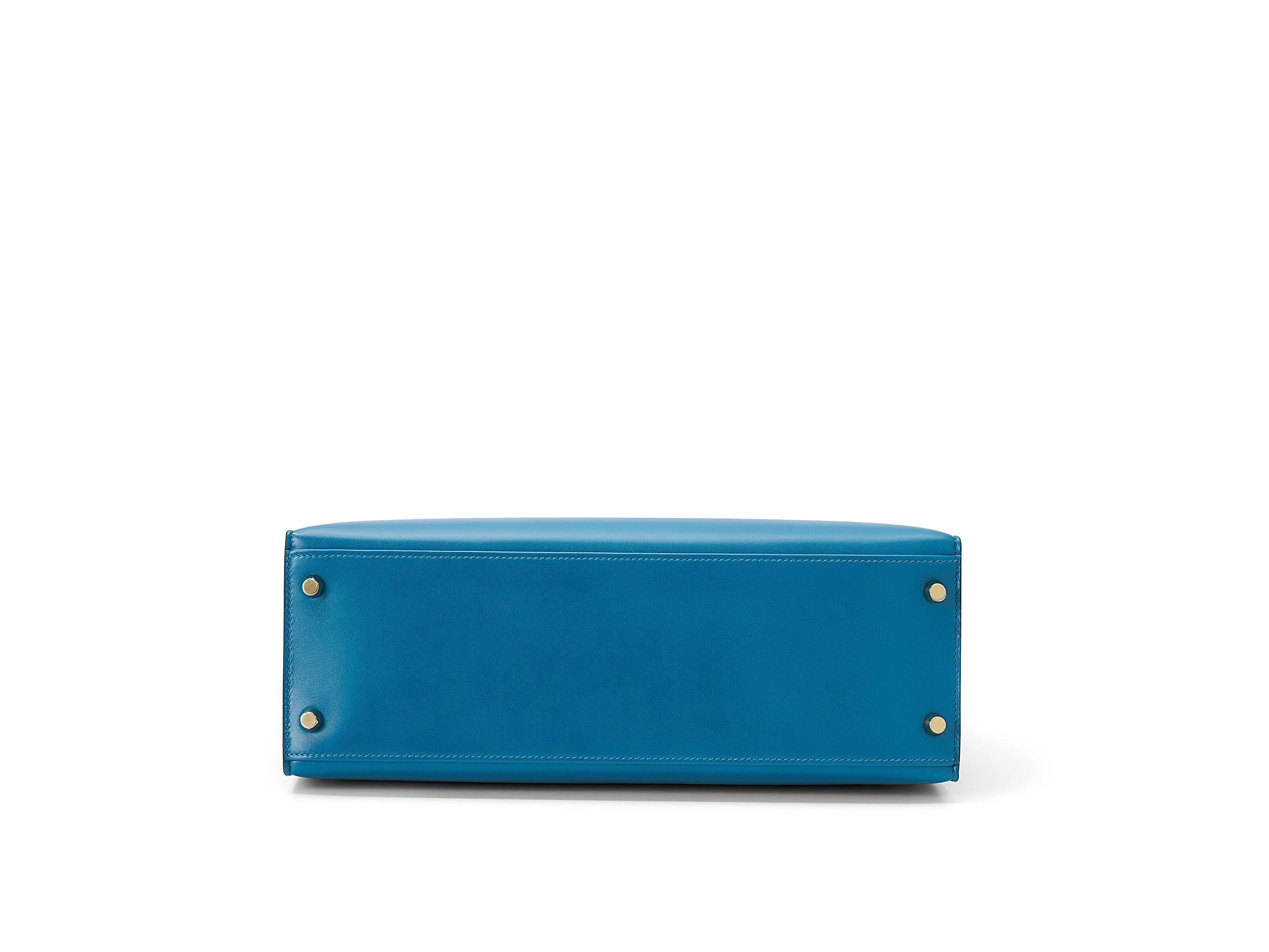 Hermès Kelly Sellier 32 Bleu Izmir Tadelakt Gold Hardware en vente 2