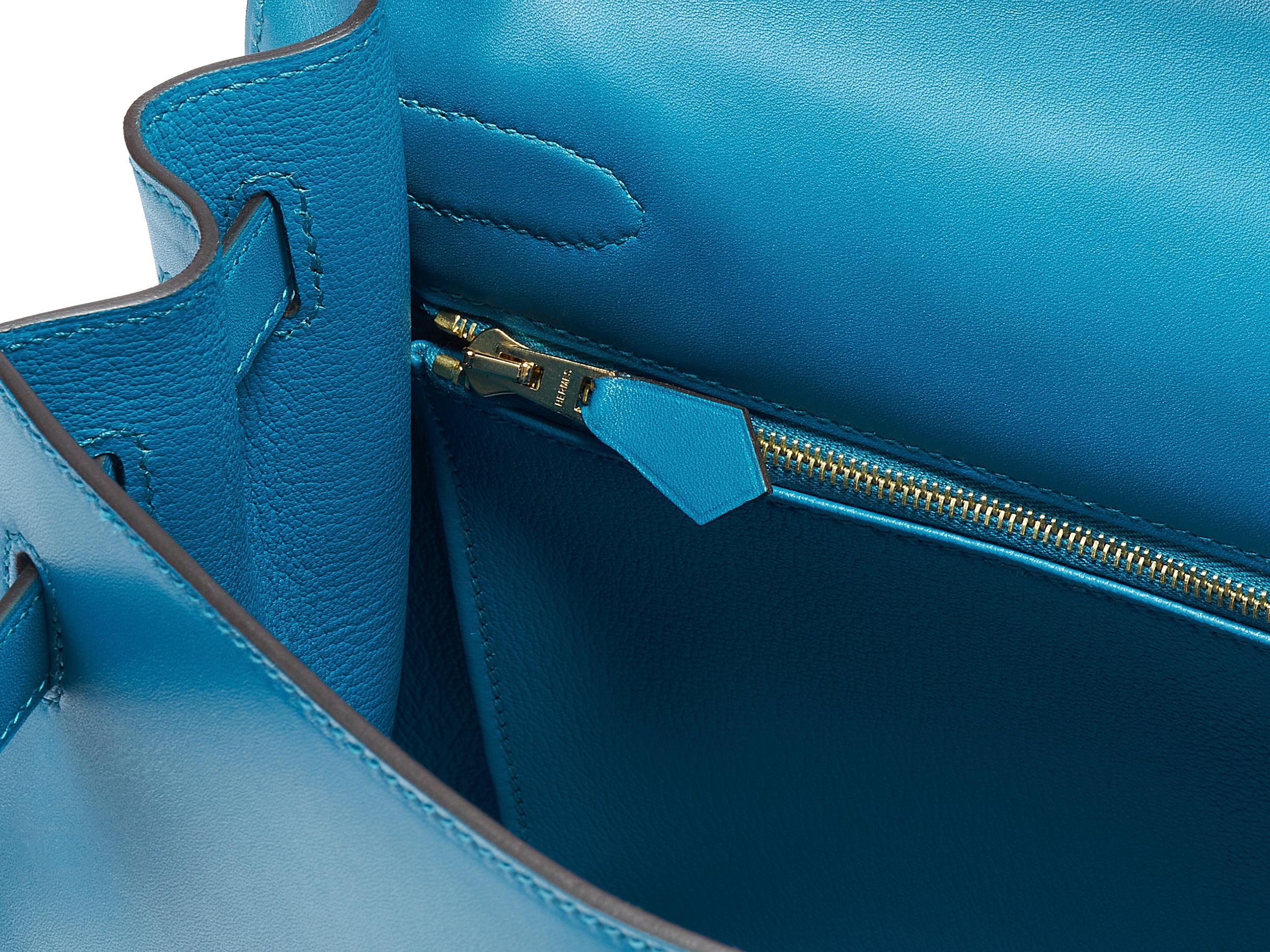 Hermès Kelly Sellier 32 Bleu Izmir Tadelakt Gold Hardware en vente 3