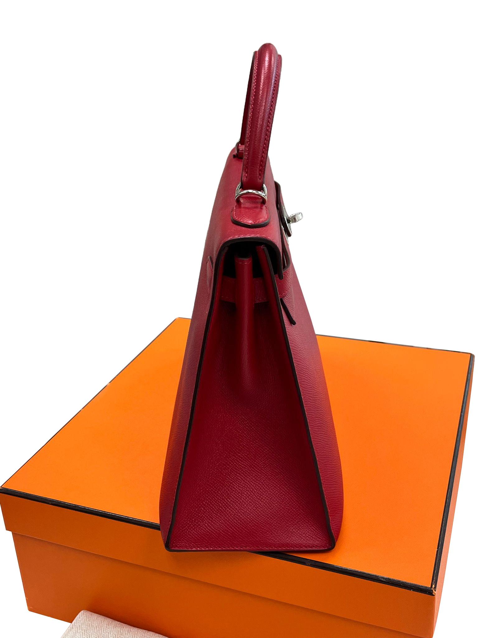 Bolso Hermes Kelly Sellier 32 Epsom Cuero Rubis Palladium Hardware en venta 5