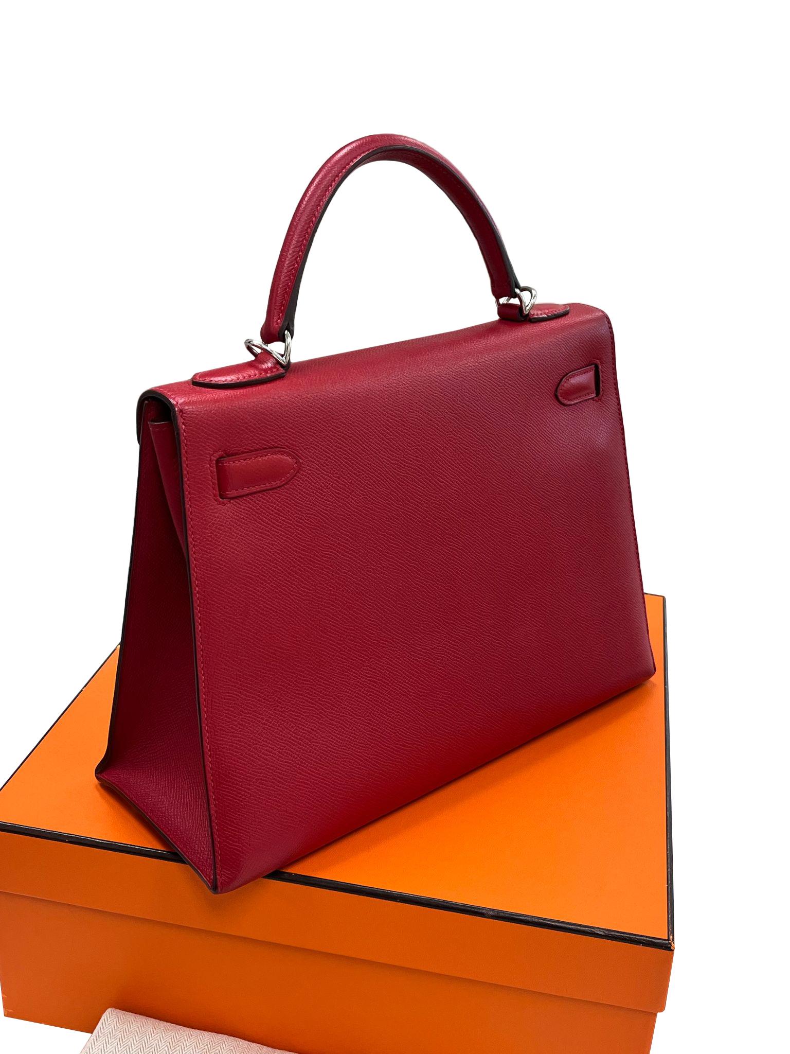 Bolso Hermes Kelly Sellier 32 Epsom Cuero Rubis Palladium Hardware en venta 6