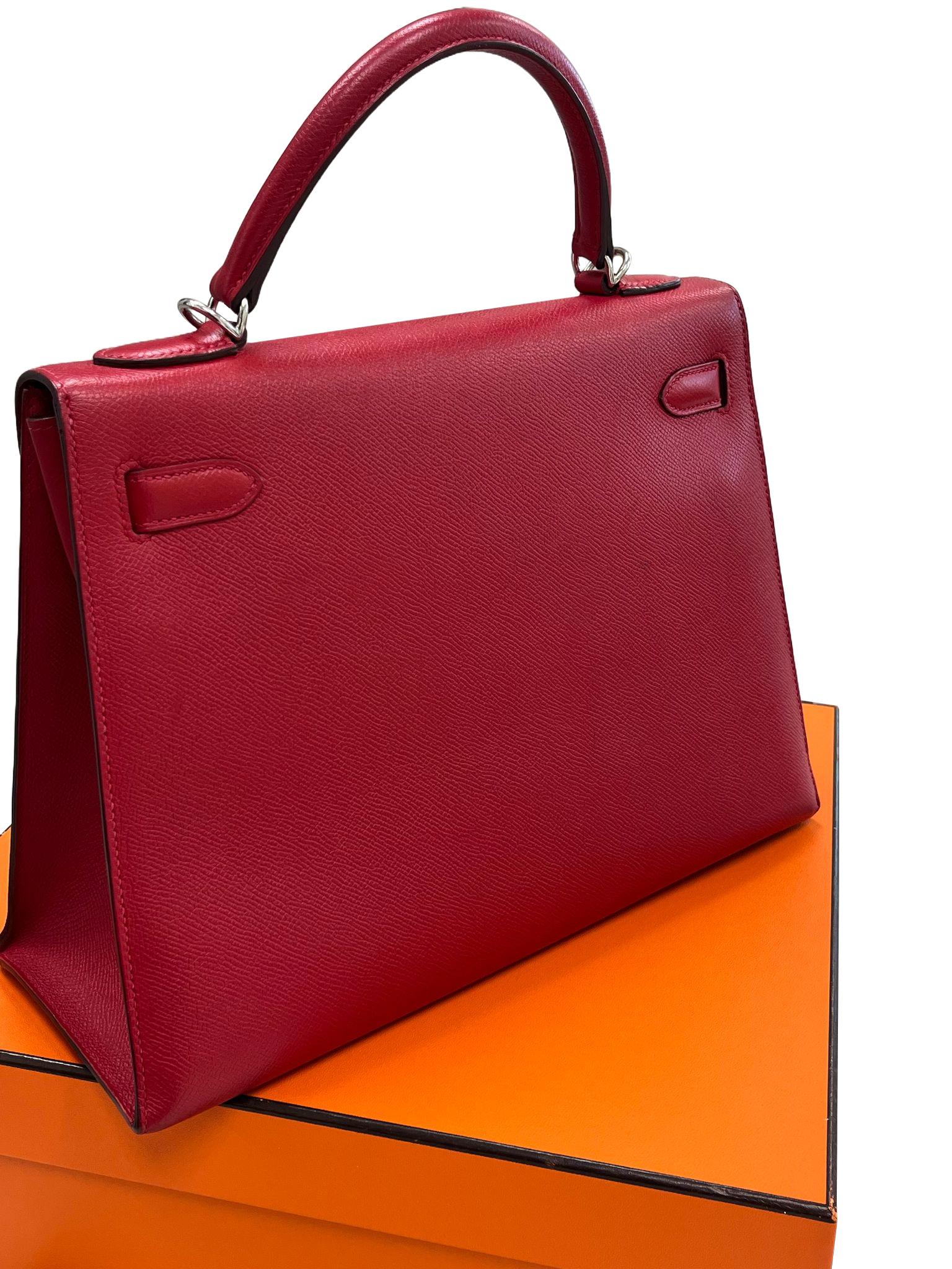 Bolso Hermes Kelly Sellier 32 Epsom Cuero Rubis Palladium Hardware en venta 7