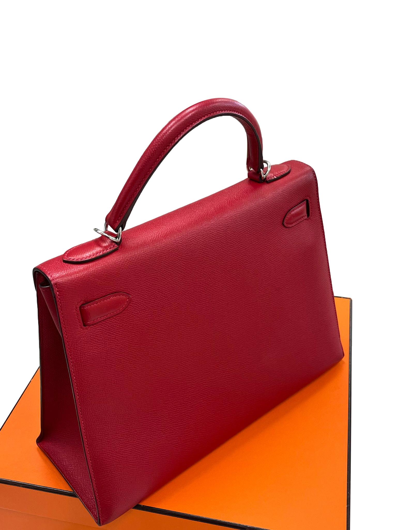 Bolso Hermes Kelly Sellier 32 Epsom Cuero Rubis Palladium Hardware en venta 8