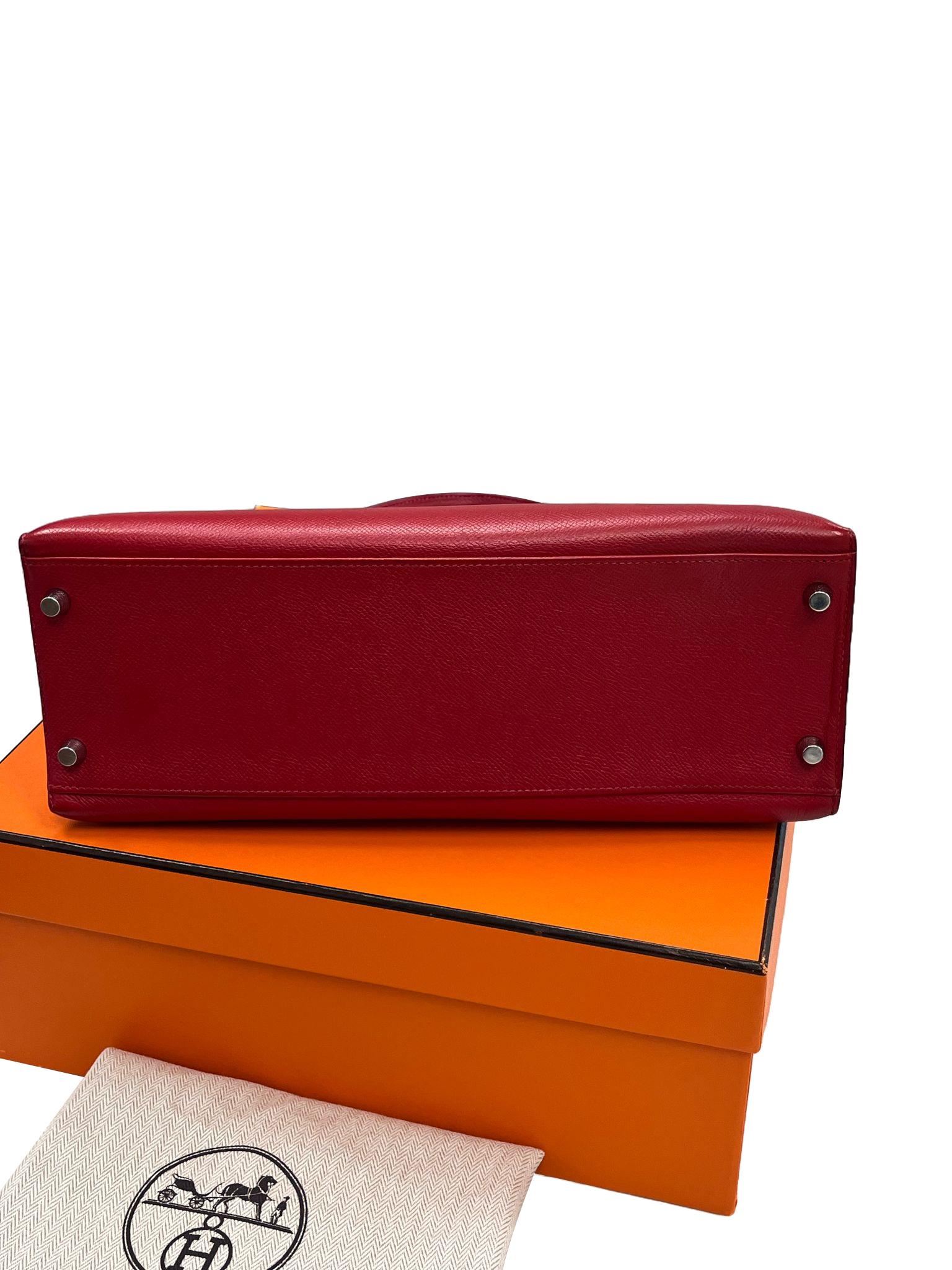 Bolso Hermes Kelly Sellier 32 Epsom Cuero Rubis Palladium Hardware en venta 10