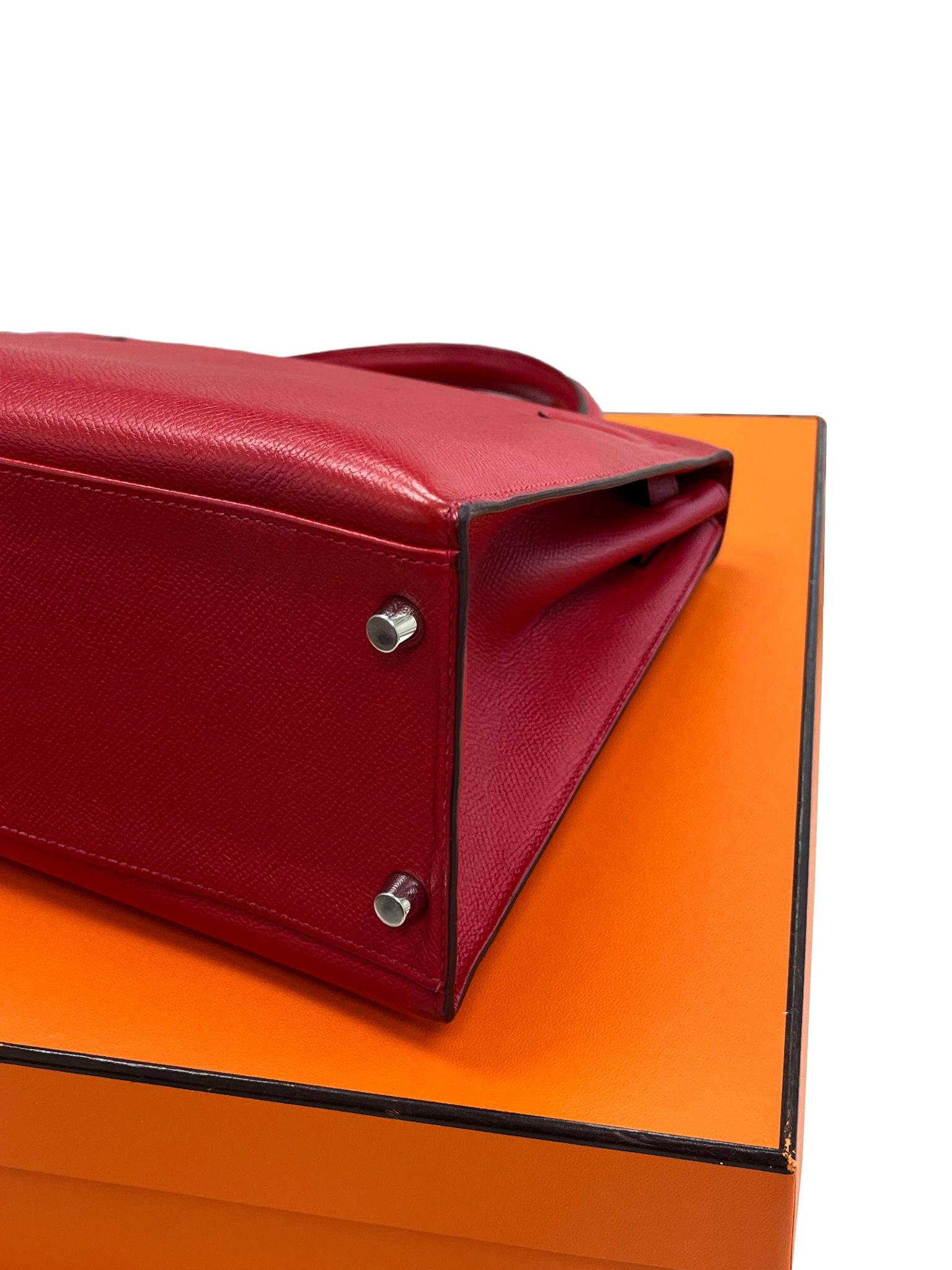 Bolso Hermes Kelly Sellier 32 Epsom Cuero Rubis Palladium Hardware en venta 11