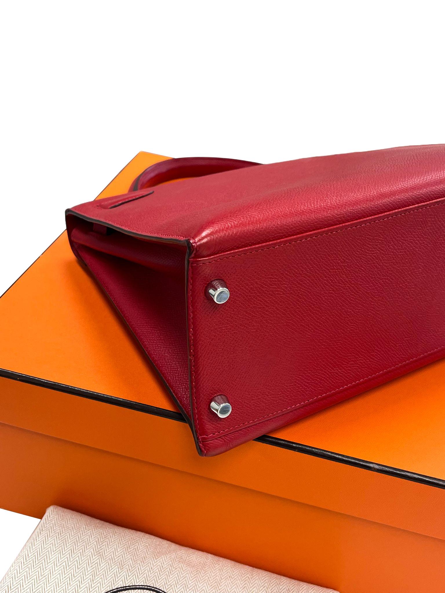 Bolso Hermes Kelly Sellier 32 Epsom Cuero Rubis Palladium Hardware en venta 12