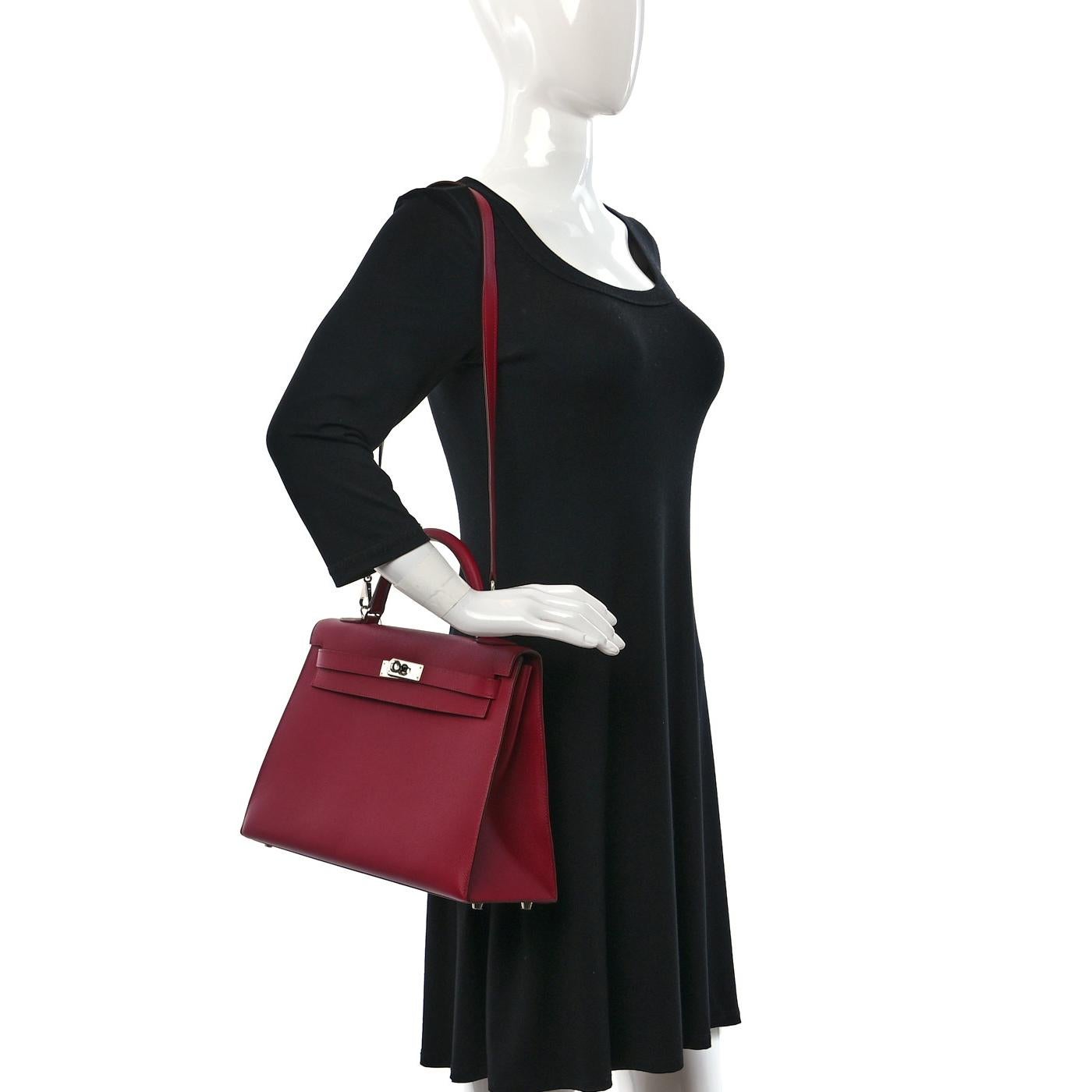 Bolso Hermes Kelly Sellier 32 Epsom Cuero Rubis Palladium Hardware en venta 13