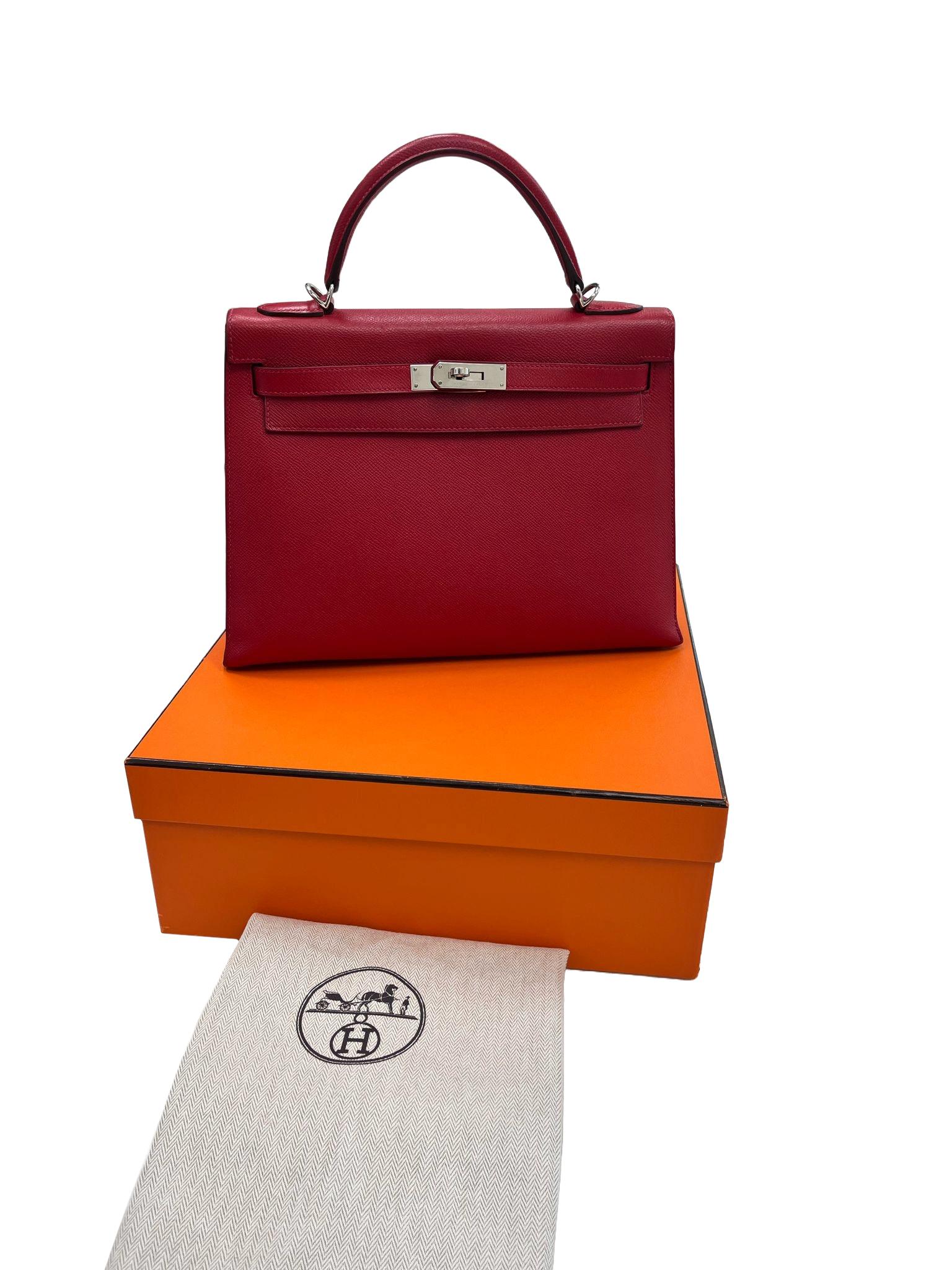 Bolso Hermes Kelly Sellier 32 Epsom Cuero Rubis Palladium Hardware Rojo en venta