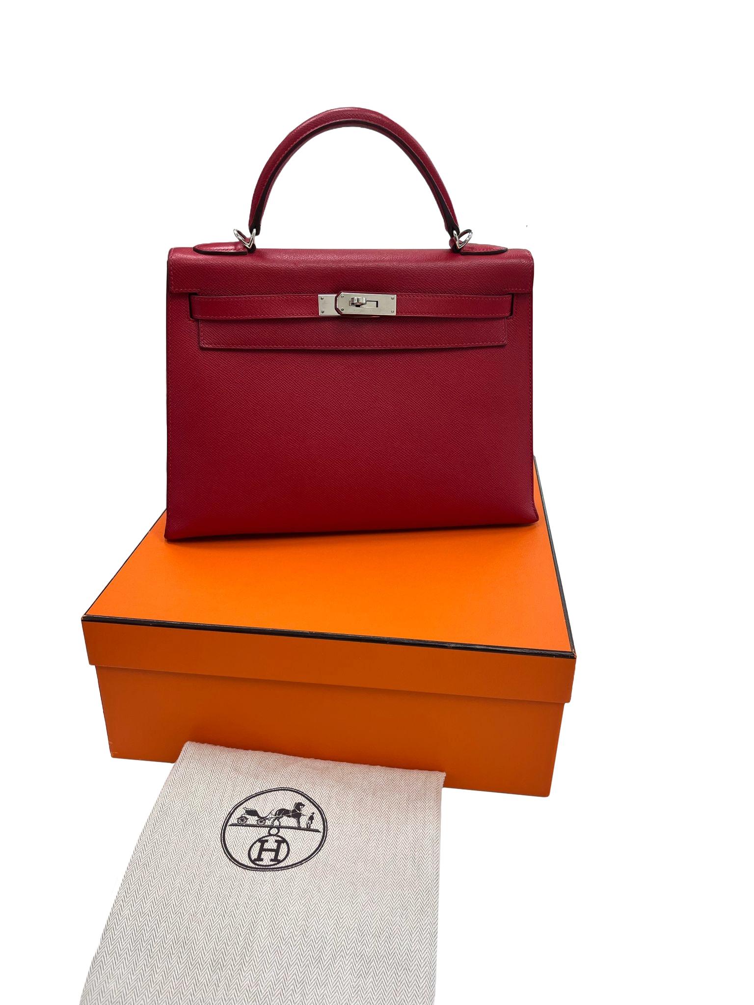 Bolso Hermes Kelly Sellier 32 Epsom Cuero Rubis Palladium Hardware en Excelente estado para la venta en Aventura, FL