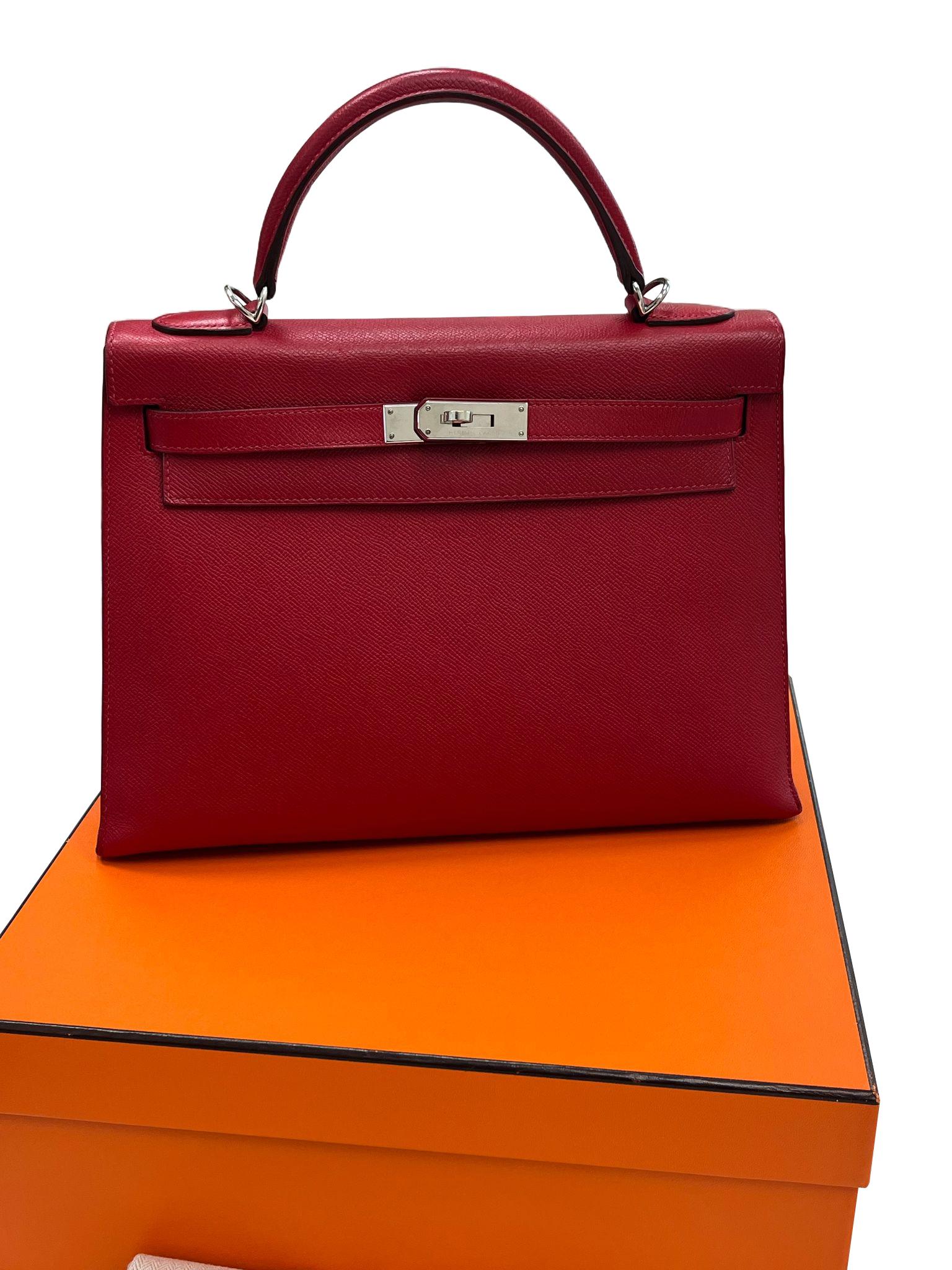 Bolso Hermes Kelly Sellier 32 Epsom Cuero Rubis Palladium Hardware en venta 1