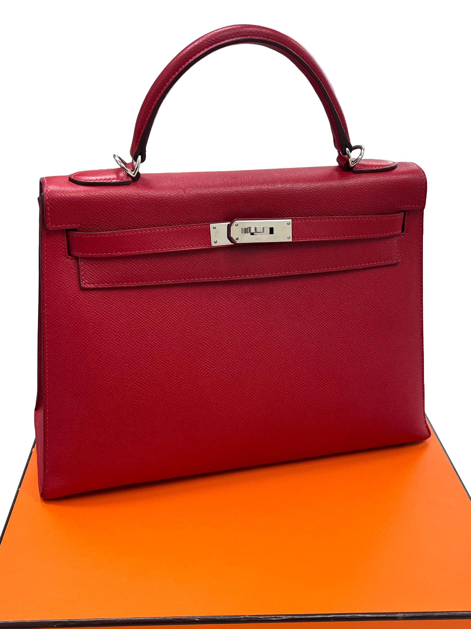 Bolso Hermes Kelly Sellier 32 Epsom Cuero Rubis Palladium Hardware en venta 2