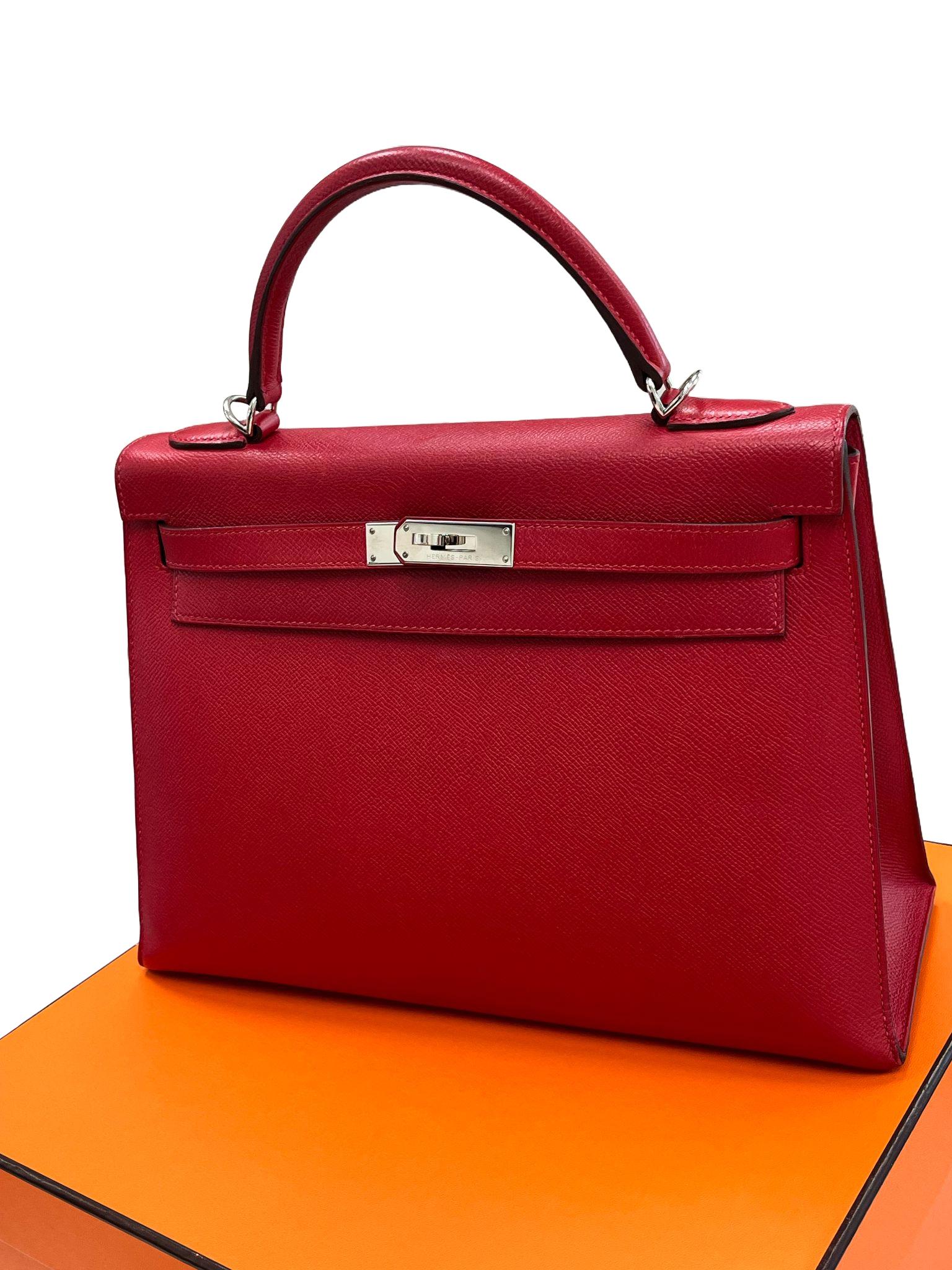 Bolso Hermes Kelly Sellier 32 Epsom Cuero Rubis Palladium Hardware en venta 3