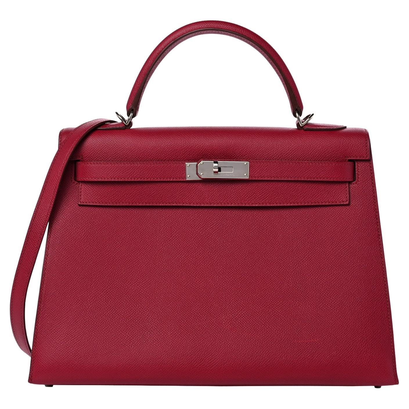 Bolso Hermes Kelly Sellier 32 Epsom Cuero Rubis Palladium Hardware en venta