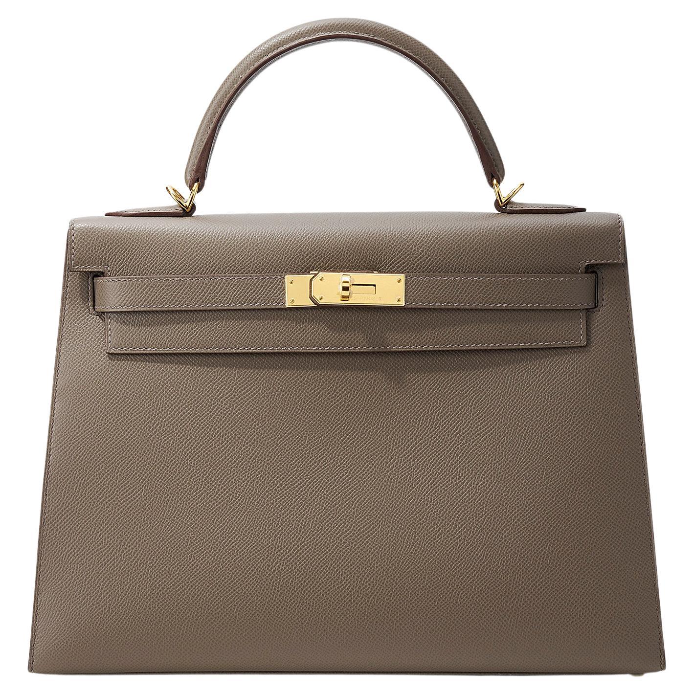 Hermès Kelly Sellier 32 Gris Etain Epsom Gold Hardware en vente