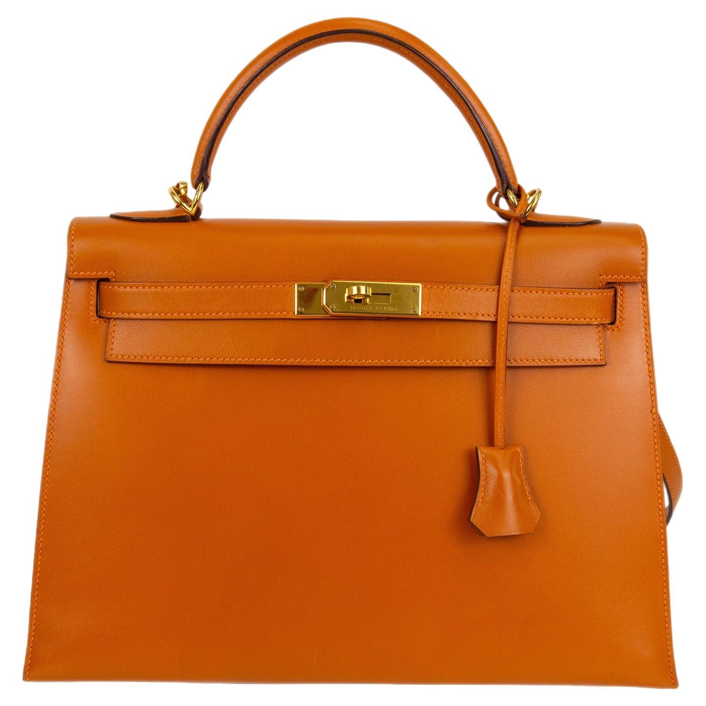 Hermes Kelly Sellier 32 Handbag Potiron with Gold Hardware For Sale
