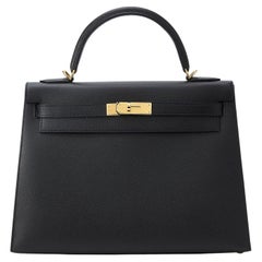 Hermès Kelly Sellier 32 Noir/Black Epsom Gold Hardware