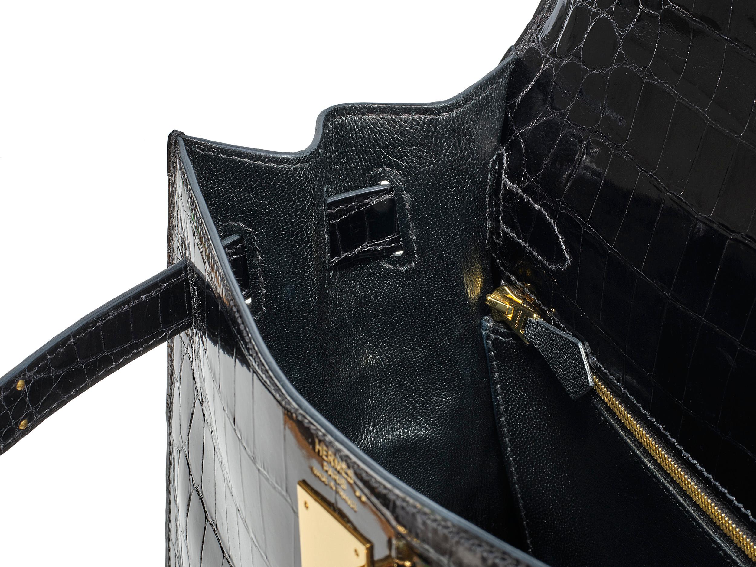 Hermès Kelly Sellier 32 Noir/Schwarz Niloticus Krokodil Gold Hardware im Angebot 3