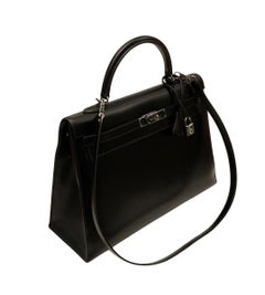 Hermès Kelly Sellier 35 Black Box Leather Bag