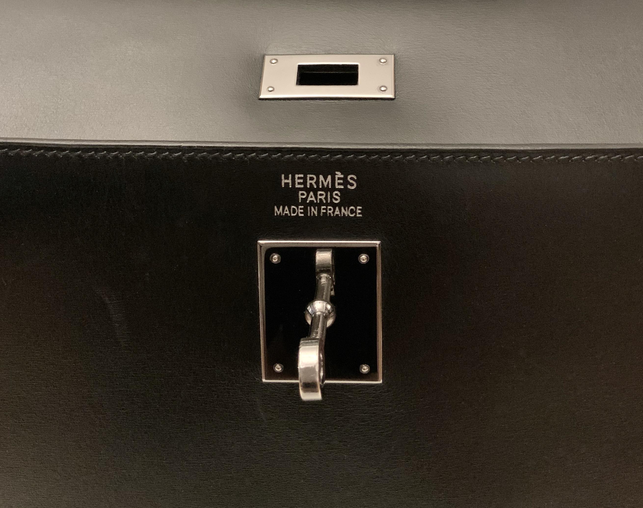 Hermès Kelly Sellier 35 Black Box Leather Bag In Good Condition In Geneva, CH