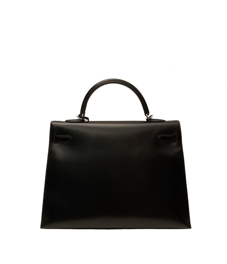 Hermès Kelly Sellier 35 Black Box Leather Bag at 1stDibs