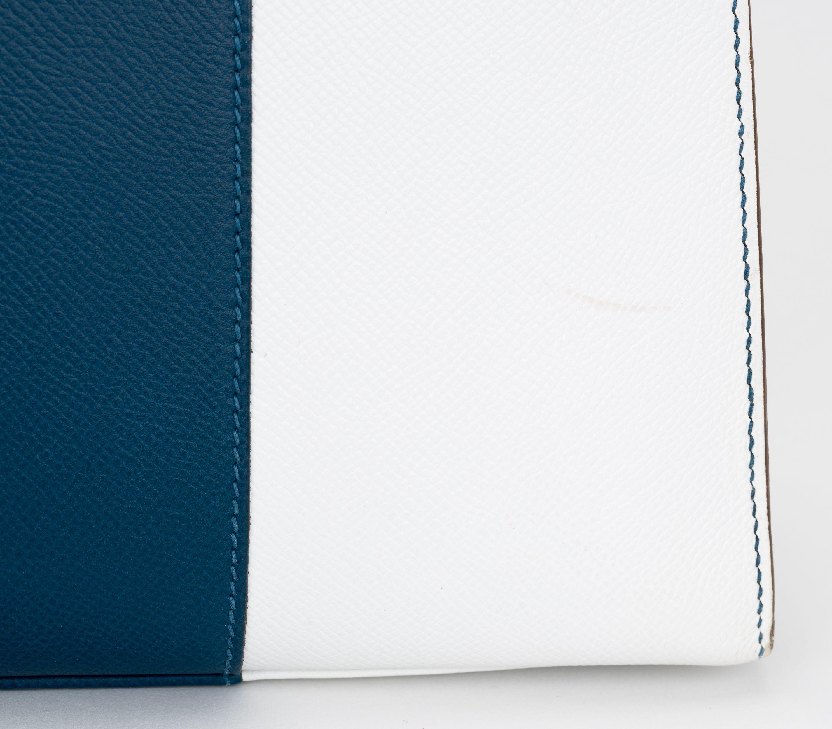 Hermès Kelly Sellier 35 Flag Bleu Blanc en vente 13