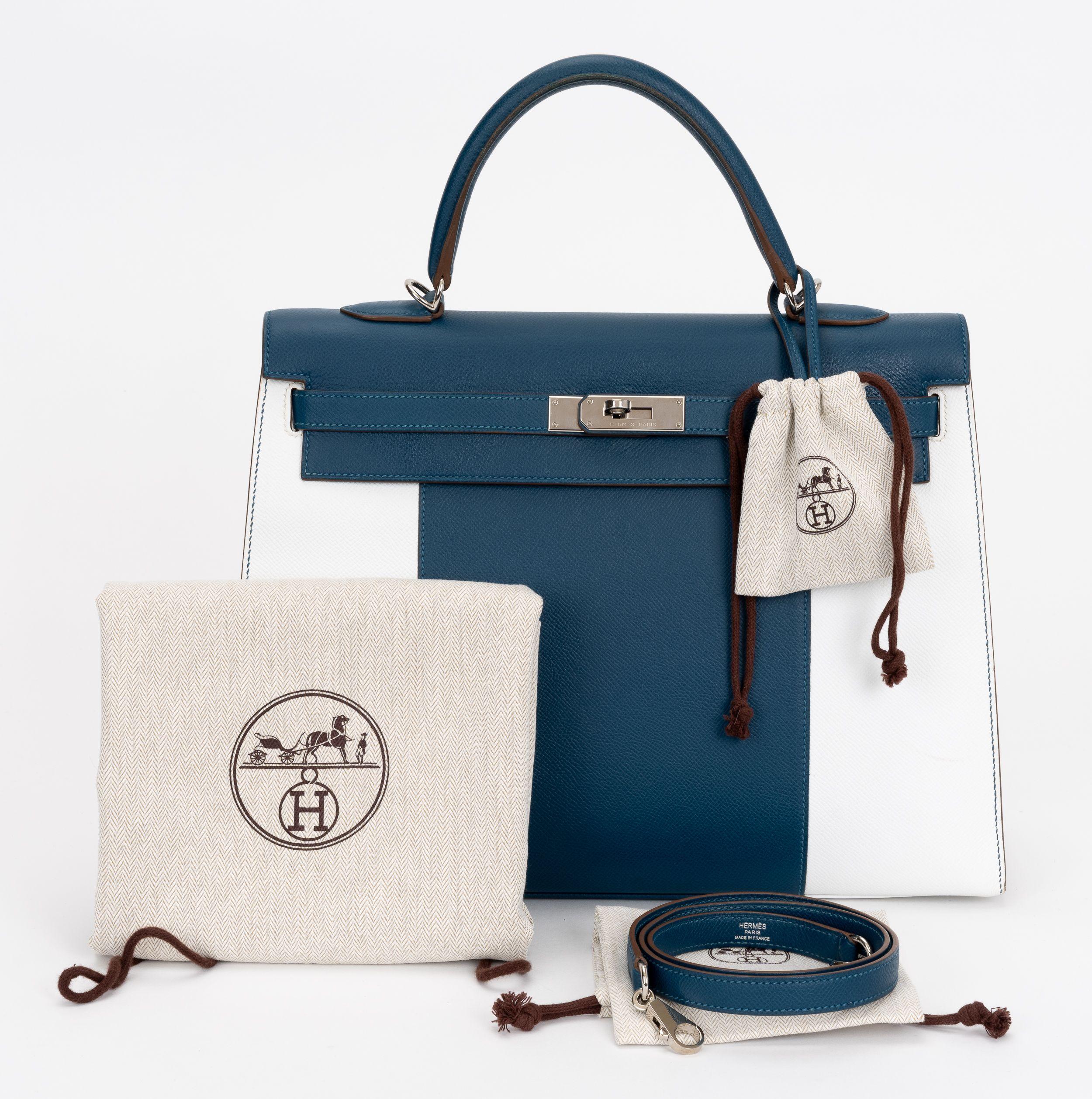 Hermès Kelly Sellier 35 Flag Blue White In Excellent Condition For Sale In West Hollywood, CA