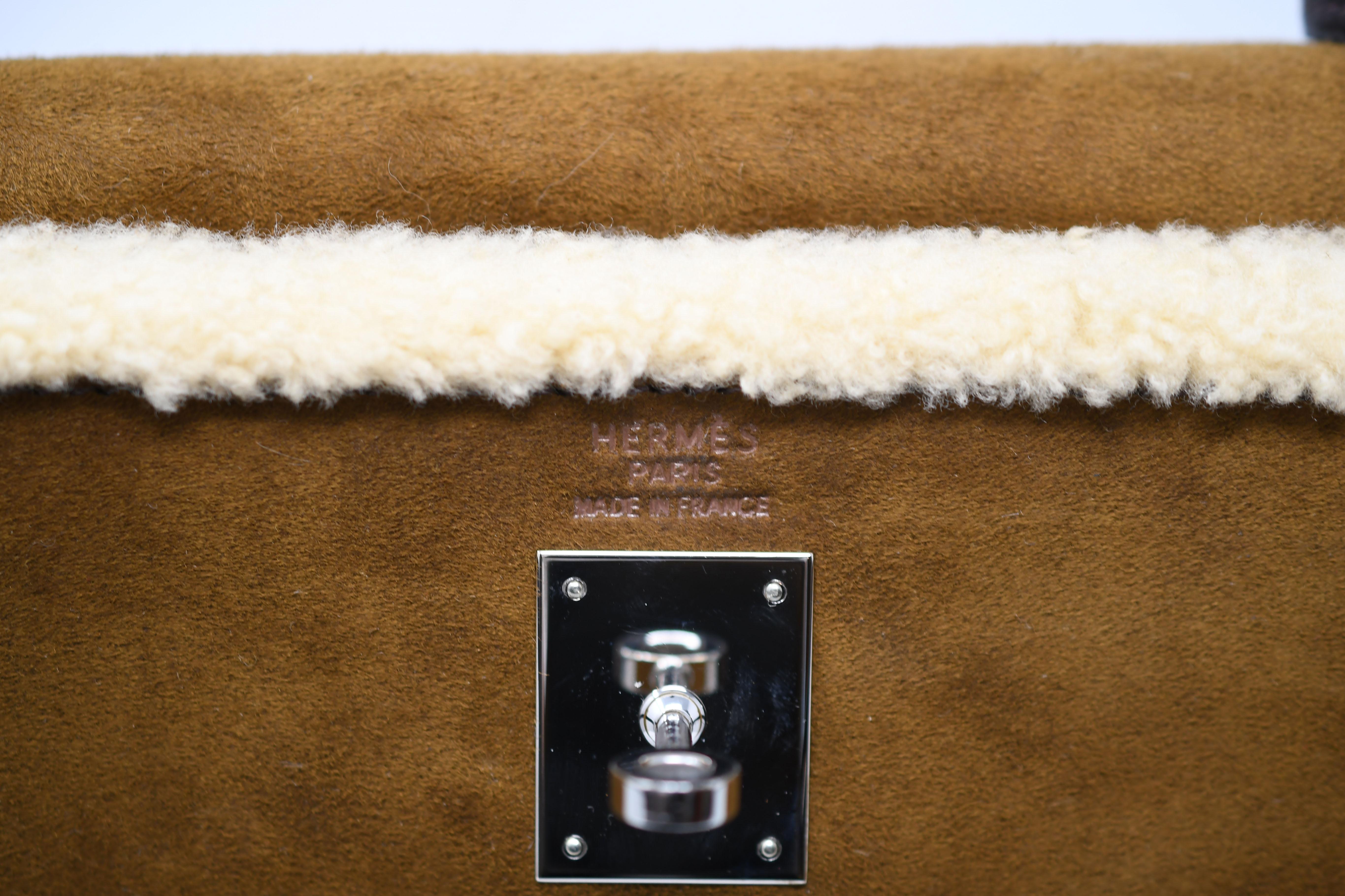 Hermès Kelly Sellier 35cm Teddy Shearling Bag PHW (Pre Owned) In Excellent Condition For Sale In Newport, RI