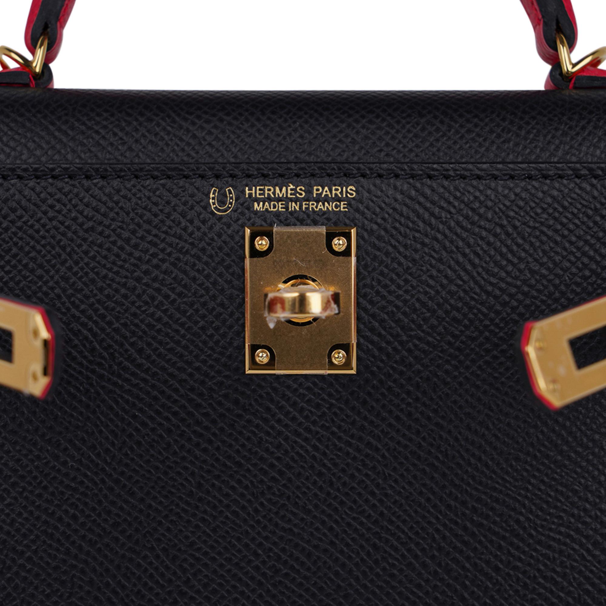 Hermes Kelly Sellier HSS 20 Mini Bag Black / Rose Extreme Epsom Gold Hardware In New Condition In Miami, FL