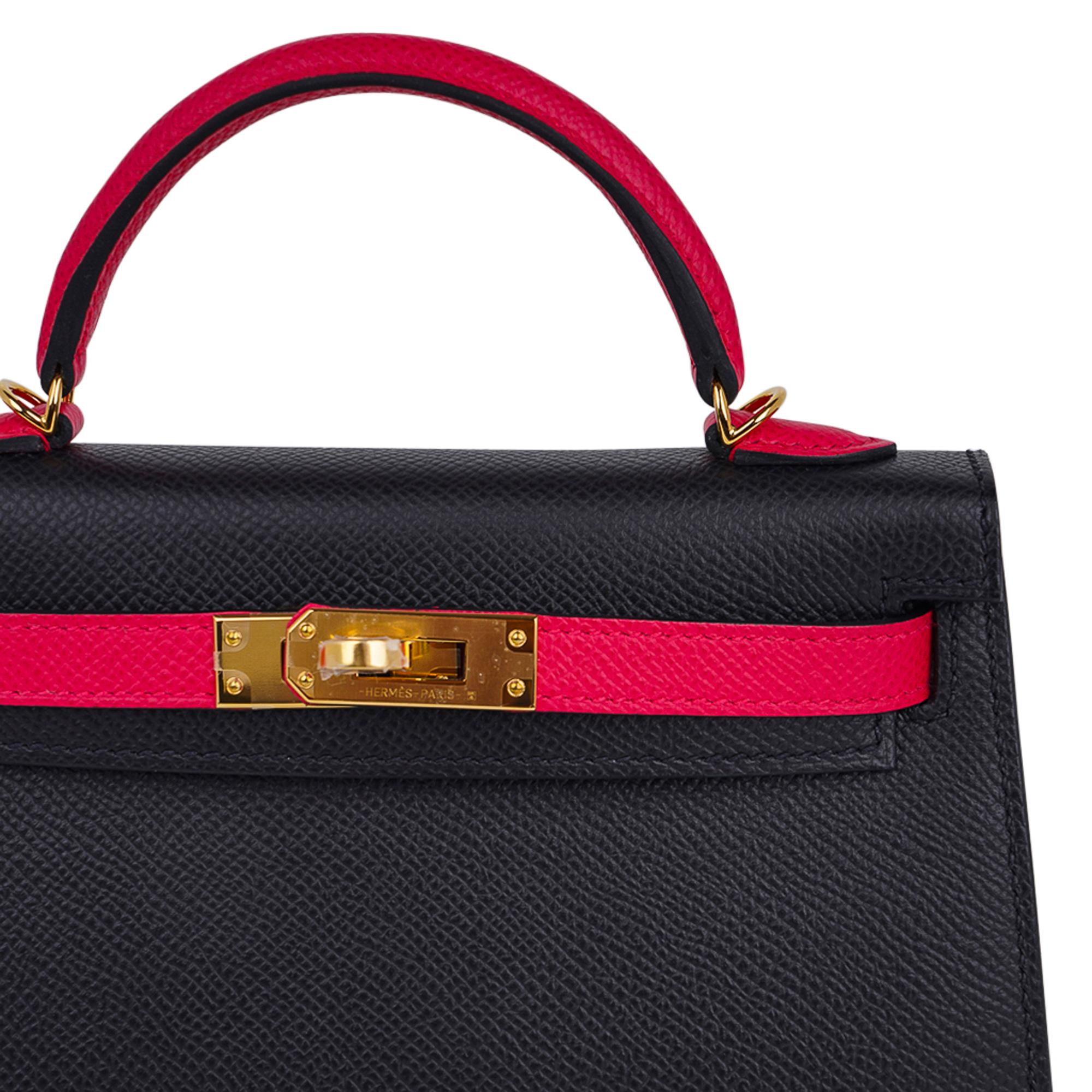 Women's Hermes Kelly Sellier HSS 20 Mini Bag Black / Rose Extreme Epsom Gold Hardware