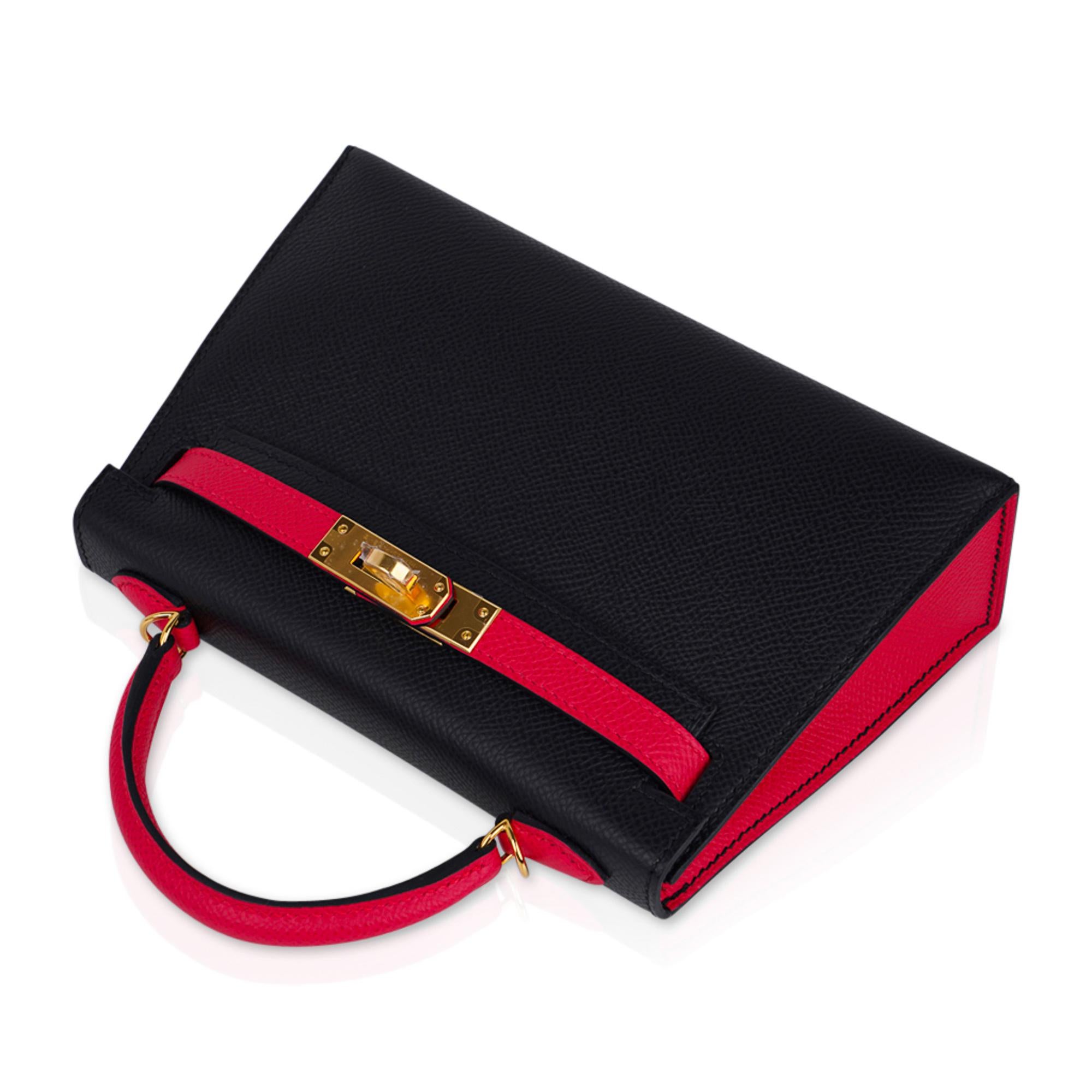 Hermes Kelly Sellier HSS 20 Mini Bag Black / Rose Extreme Epsom Gold Hardware 2