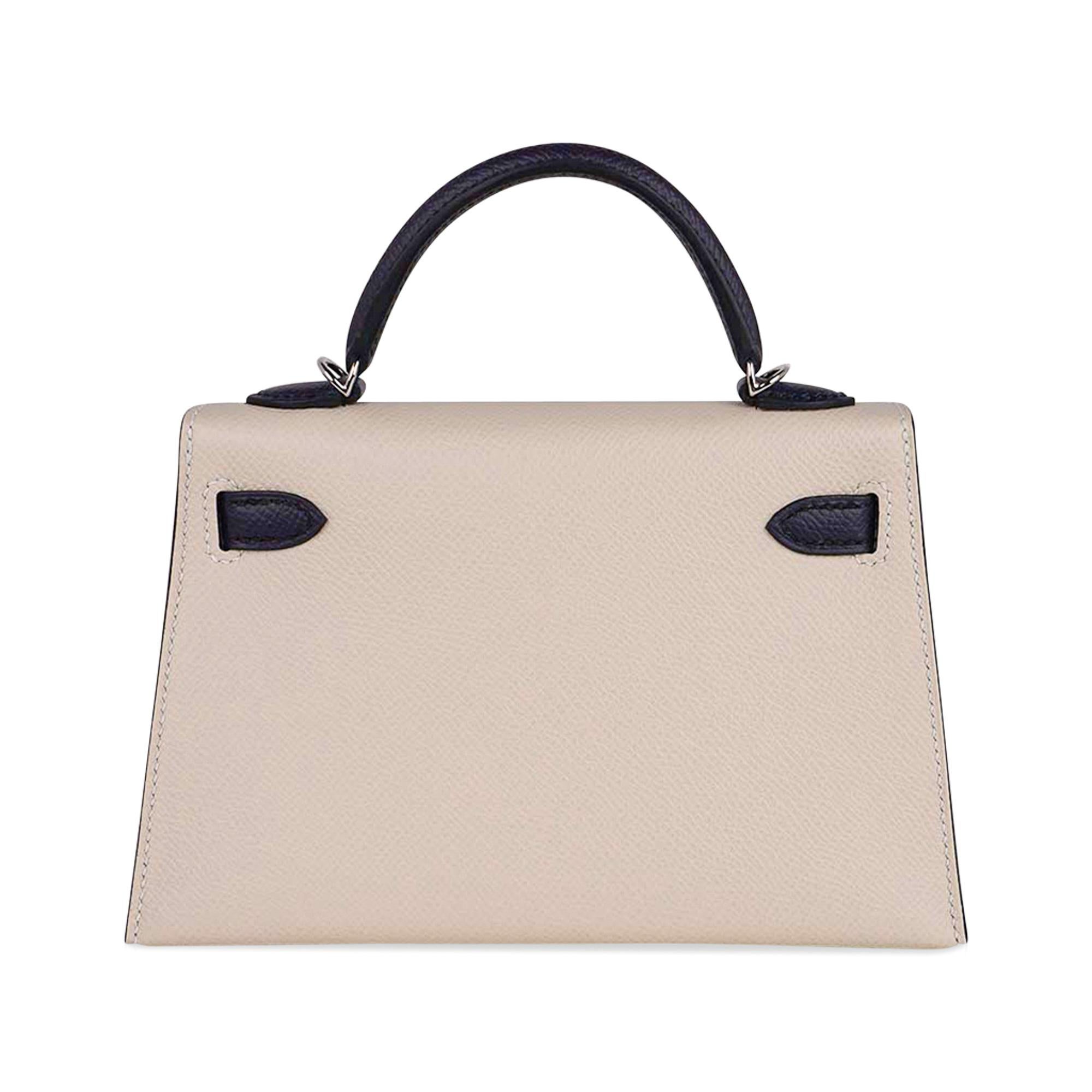Women's Hermes Kelly HSS Sellier 20 Mini Bag Craie & Bleu Indigo Epsom Palladium
