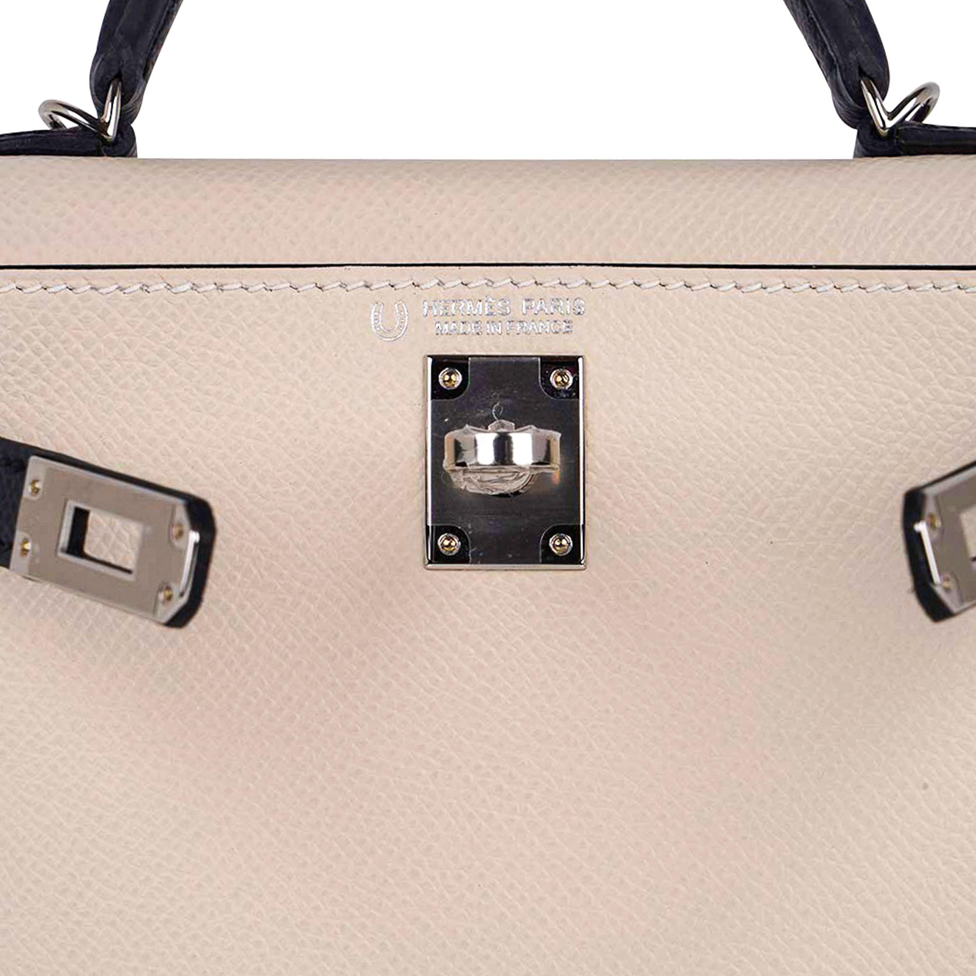 Hermes Kelly HSS Sellier 20 Mini Bag Craie & Bleu Indigo Epsom Palladium en vente 4