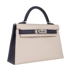 Hermes Kelly HSS Sellier 20 Mini Bolso Craie & Bleu Indigo Epsom Palladium