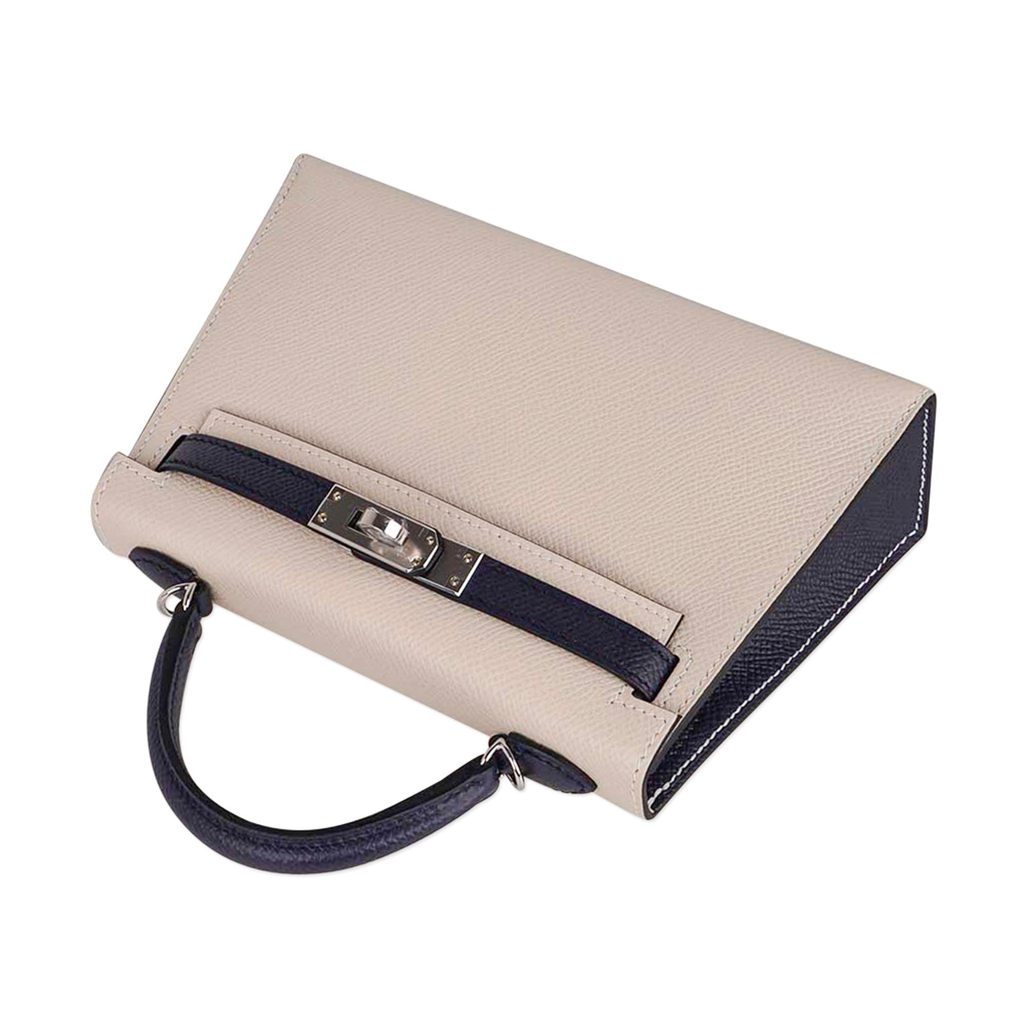 Hermes Kelly HSS Sellier 20 Mini Bag Craie & Bleu Indigo Epsom Palladium en vente 2