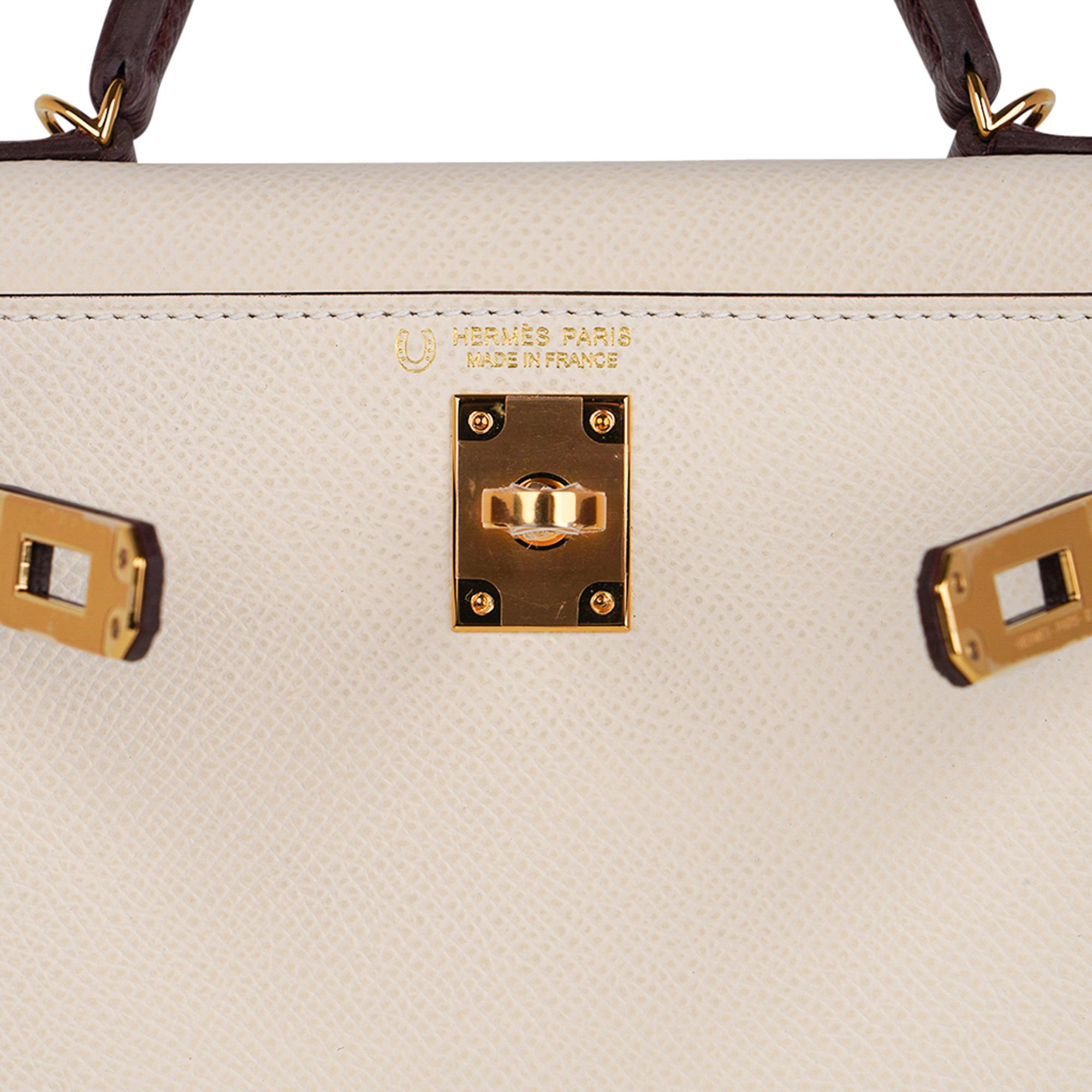 Women's Hermes Kelly Sellier HSS 20 Nata / Bordeaux Gold Hardware Epsom Mini Bag 