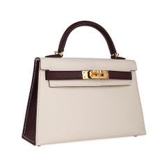 Hermes Kelly Sellier HSS 20 Nata / Burdeos Herraje Dorado Epsom Mini Bolso