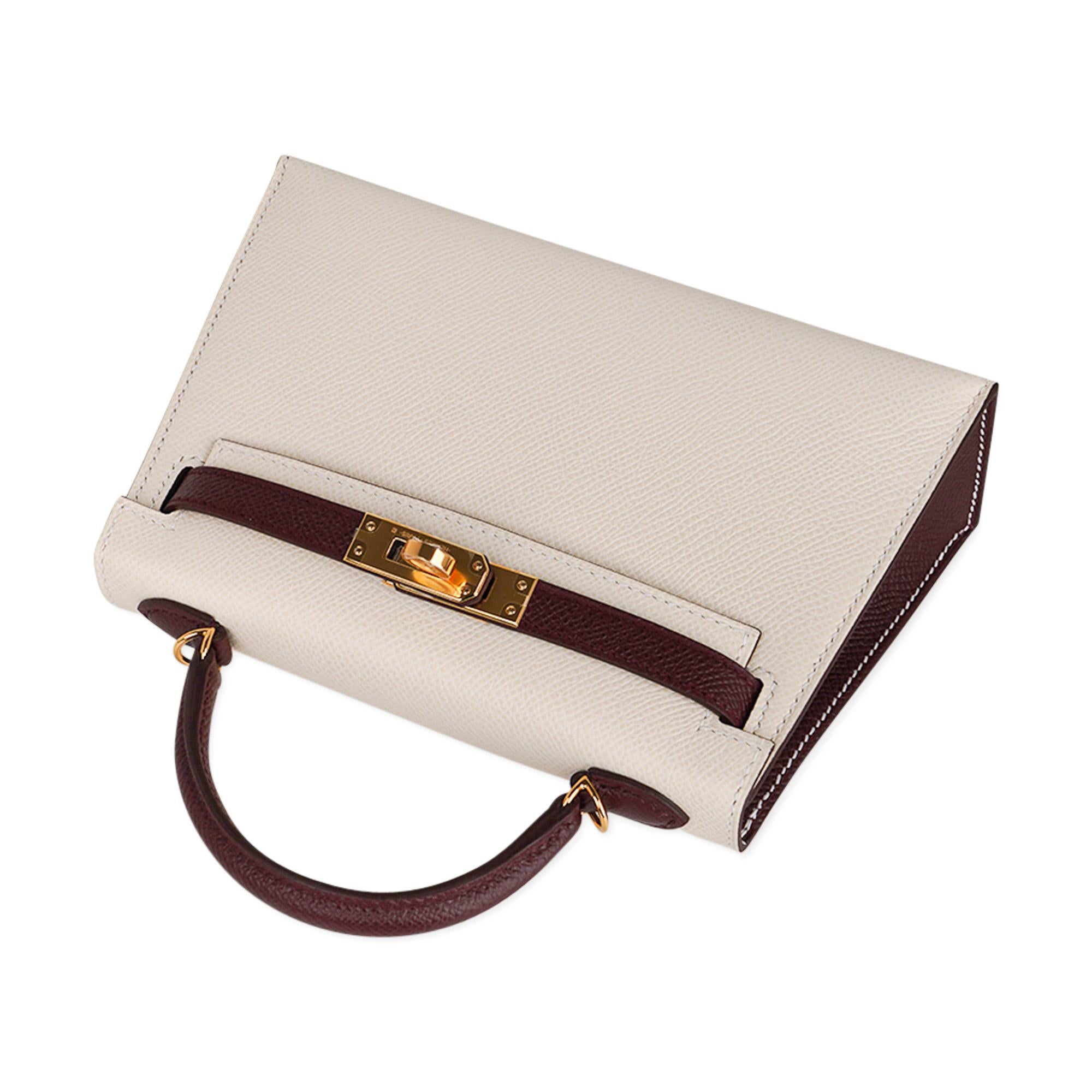 Hermes Kelly Sellier HSS 20 Nata / Bordeaux Gold Hardware Epsom Mini Bag  For Sale 1