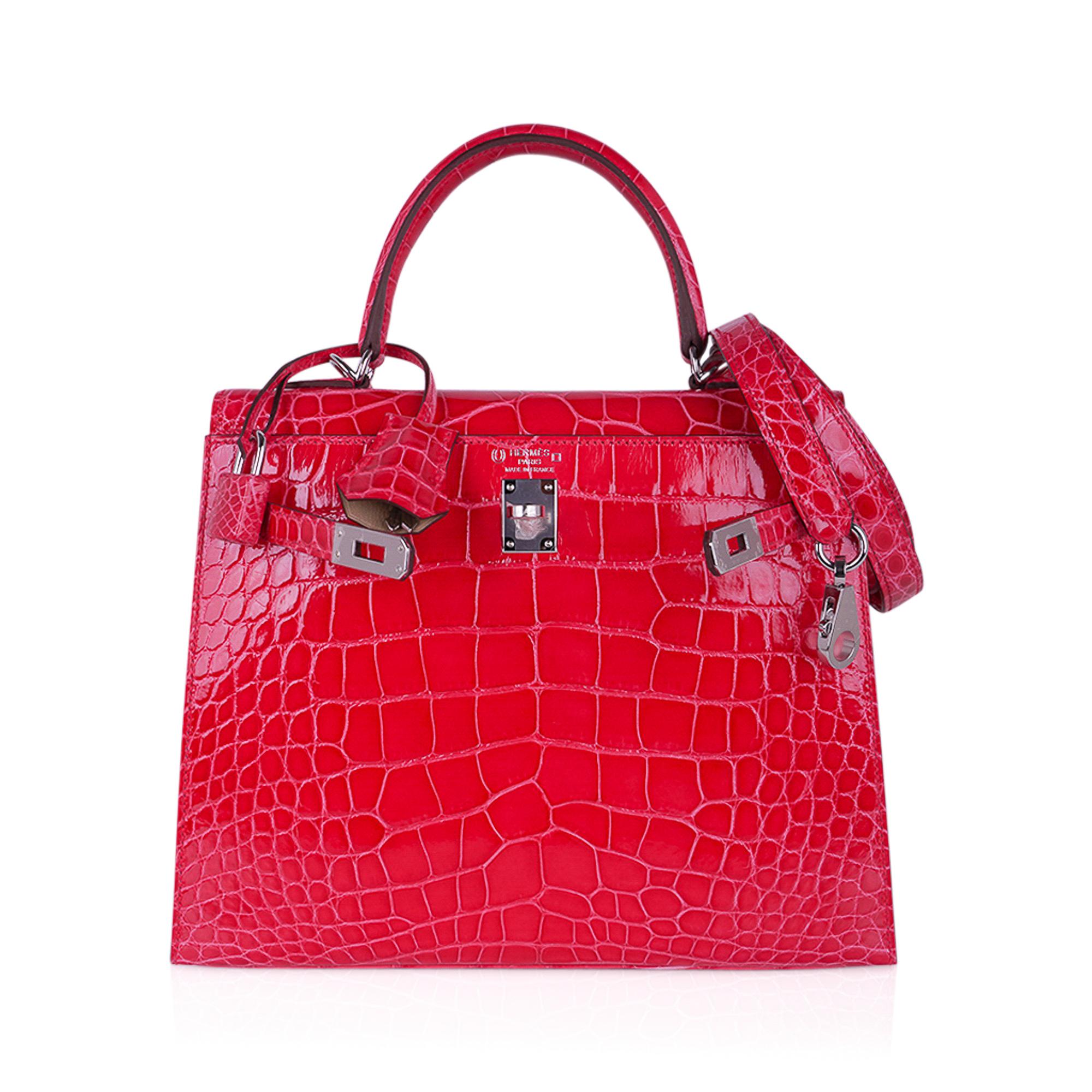Hermes Kelly Sellier HSS 25 Rose Extreme / Trench Alligator Bag Palladium In New Condition In Miami, FL
