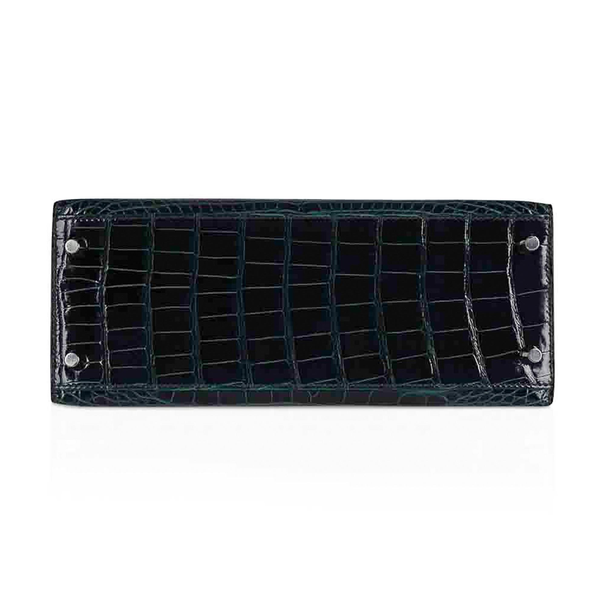 Hermes Kelly Sellier Verso 28 Vert Cypress / Vert Jade Bag Alligator Palladium 2