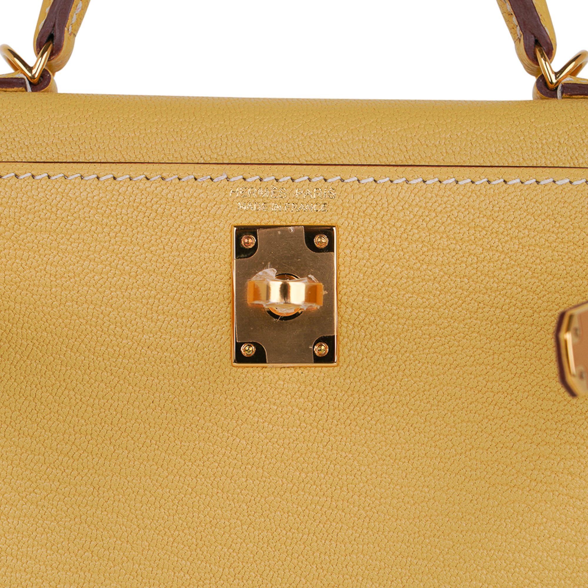 Hermes Kelly Sellier Mini 20 Jaune Foin Bag Chevre Leather Gold Hardware New 1