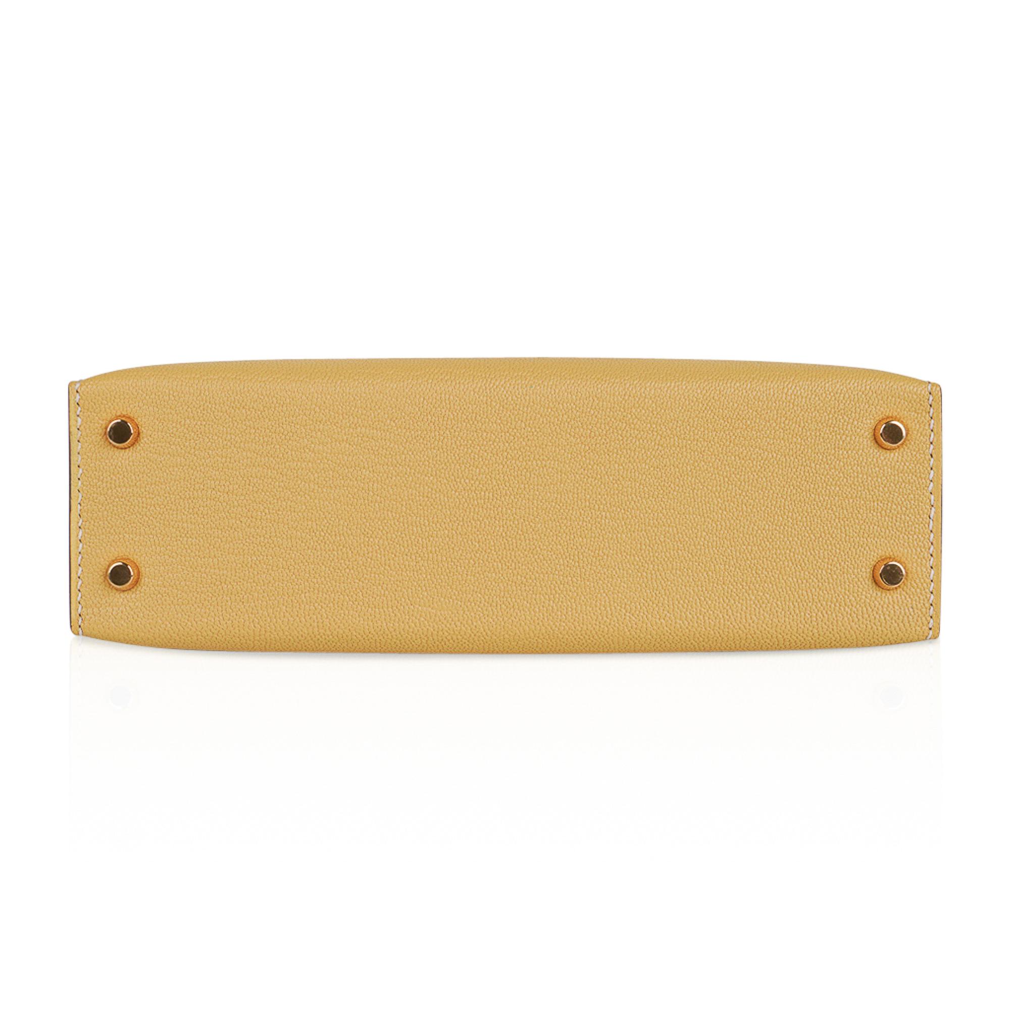 Hermes Kelly Sellier Mini 20 Jaune Foin Bag Chevre Leather Gold Hardware New 2