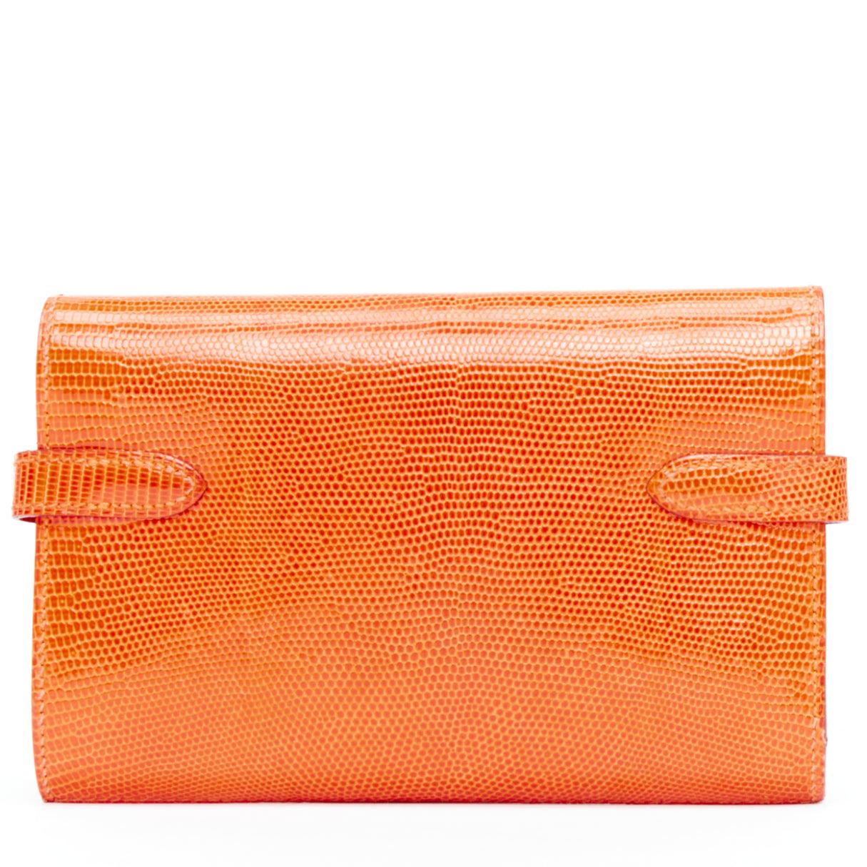 Orange HERMES Kelly Short orange shiny liz leather PHW classic wallet For Sale