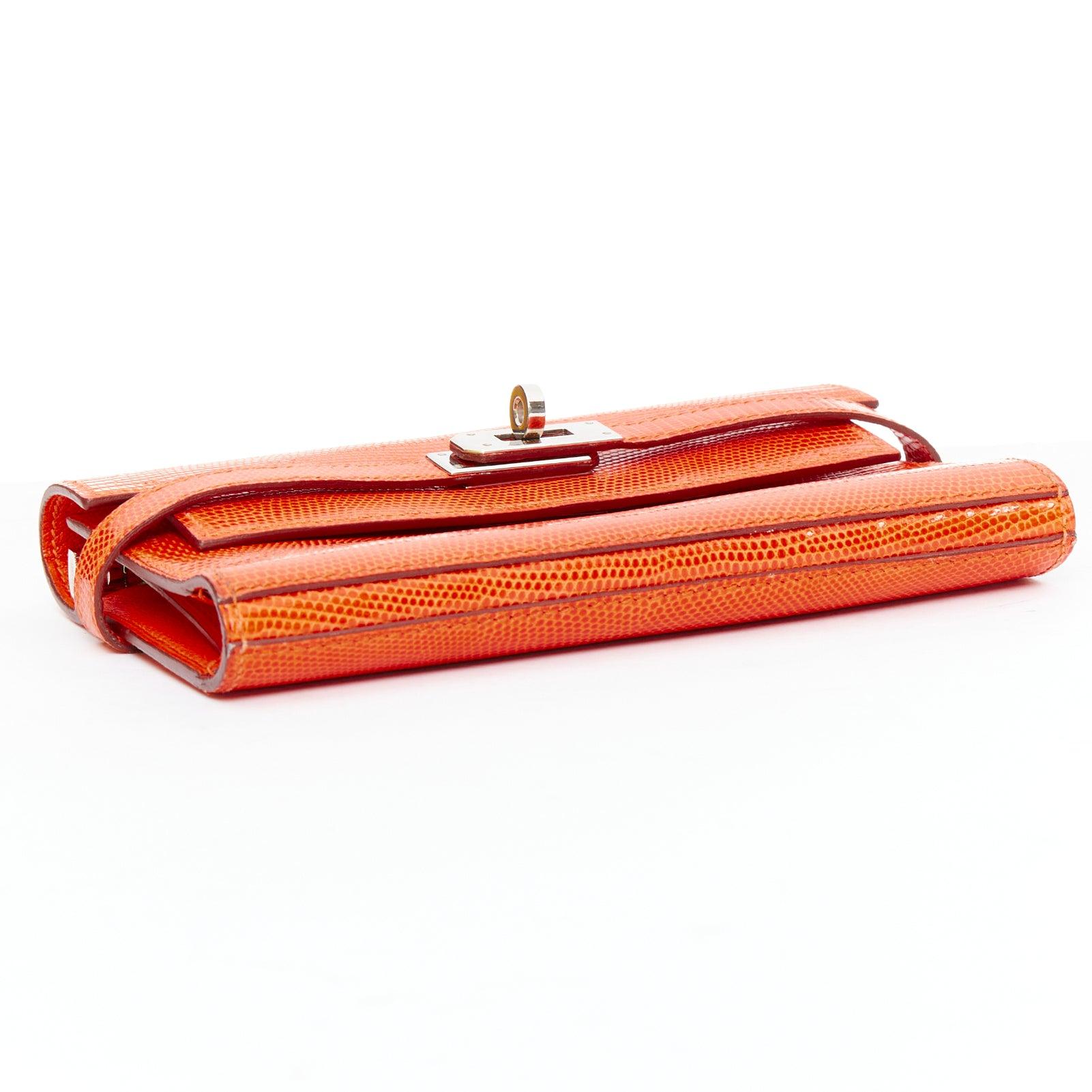 HERMES Kelly Short orange shiny liz leather PHW classic wallet In Fair Condition For Sale In Hong Kong, NT