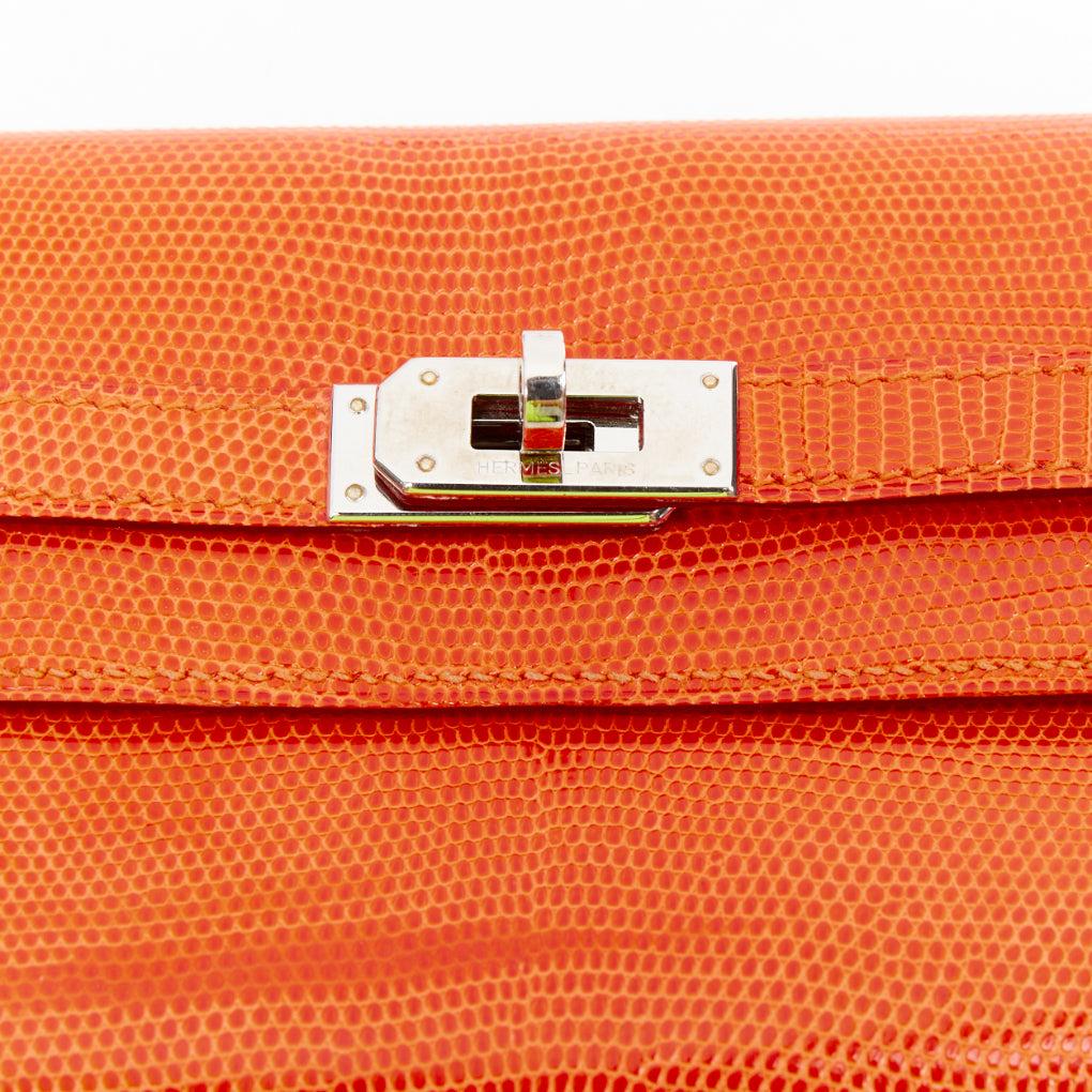 Women's HERMES Kelly Short orange shiny liz leather PHW classic wallet For Sale