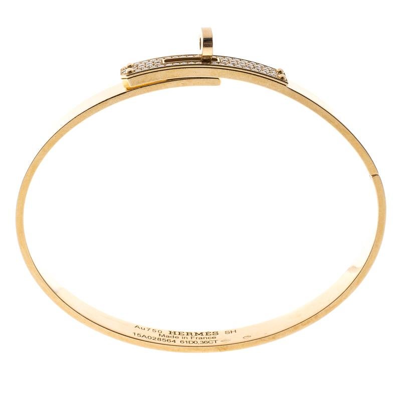 Hermes Kelly Small Model Diamond Yellow Gold Bangle Bracelet SH In Good Condition In Dubai, Al Qouz 2