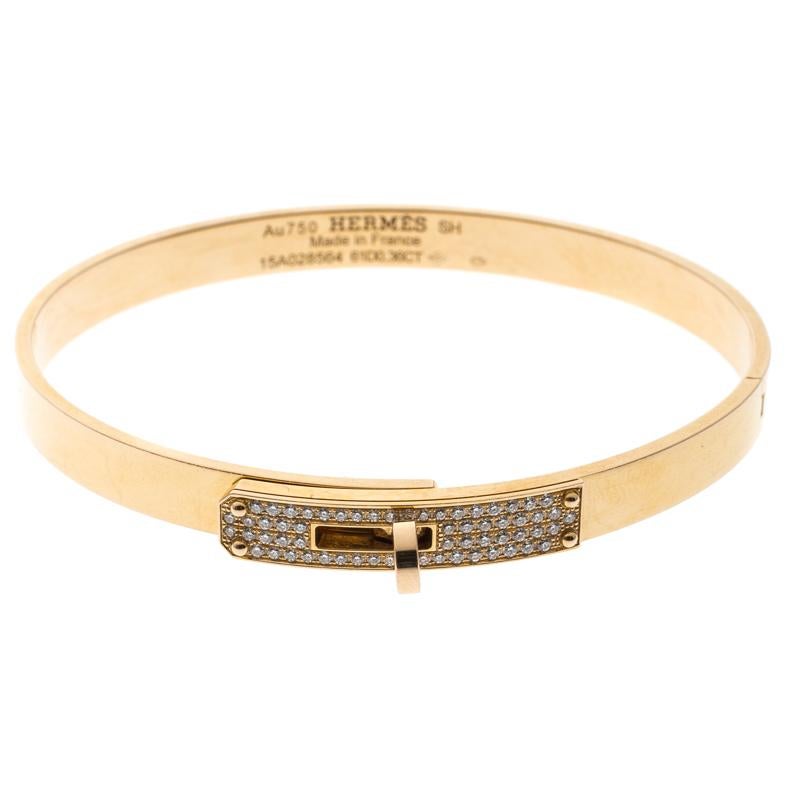 Hermes Kelly Small Model Diamond Yellow Gold Bangle Bracelet SH