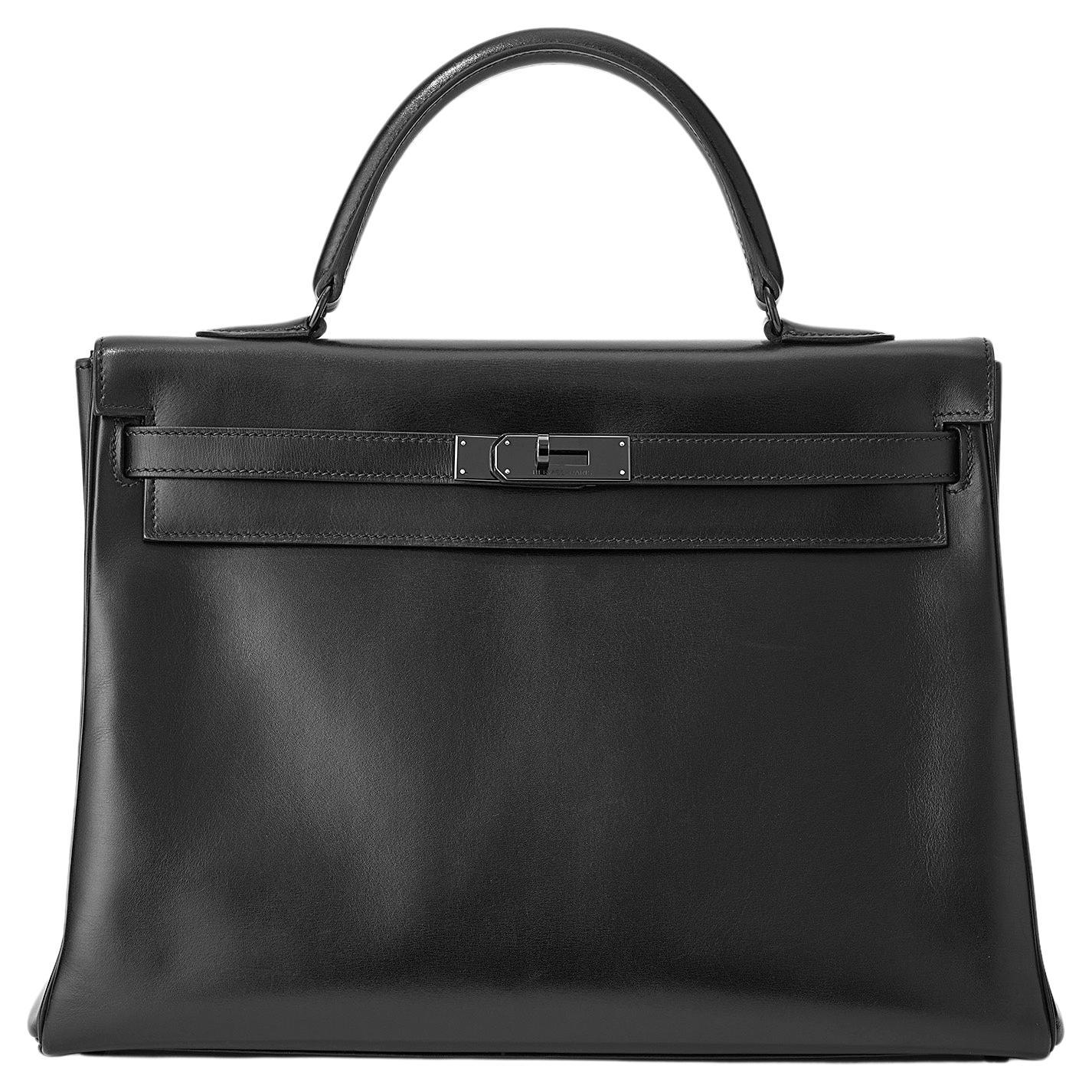 Hermès Kelly So Schwarz 35 Noir Boxcalf im Angebot