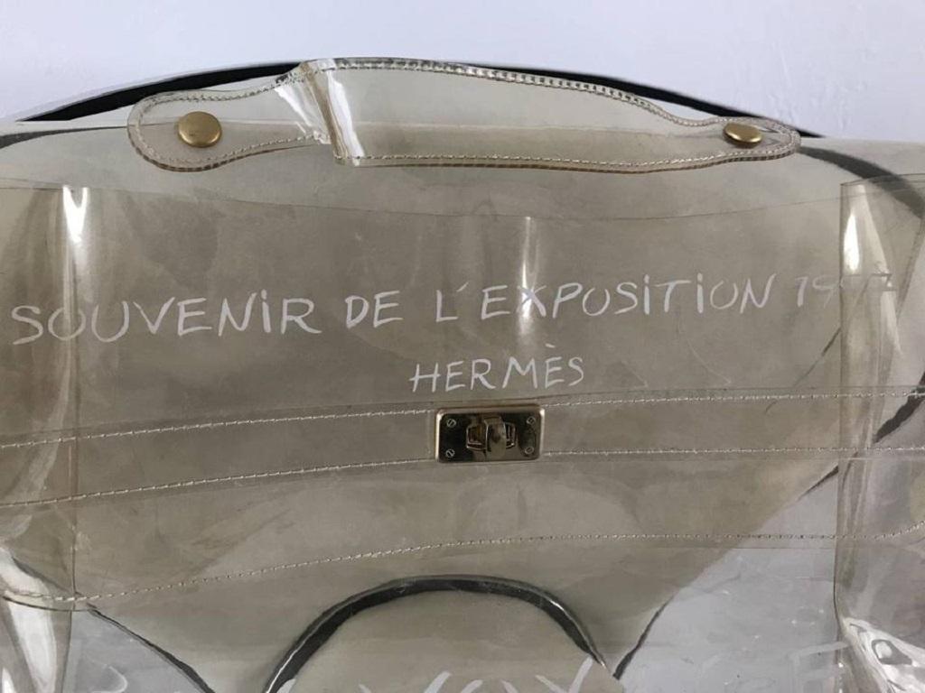 Hermès Kelly Souvenir 1997 Translucide Clair 229145 Blanc Vinyle Cartable en vente 1